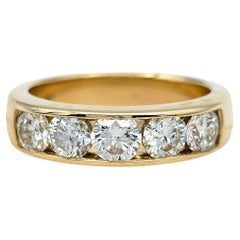 Channel Set 5 Steine runder Diamant Ring in 14 Karat Gelbgold, F-G / VS