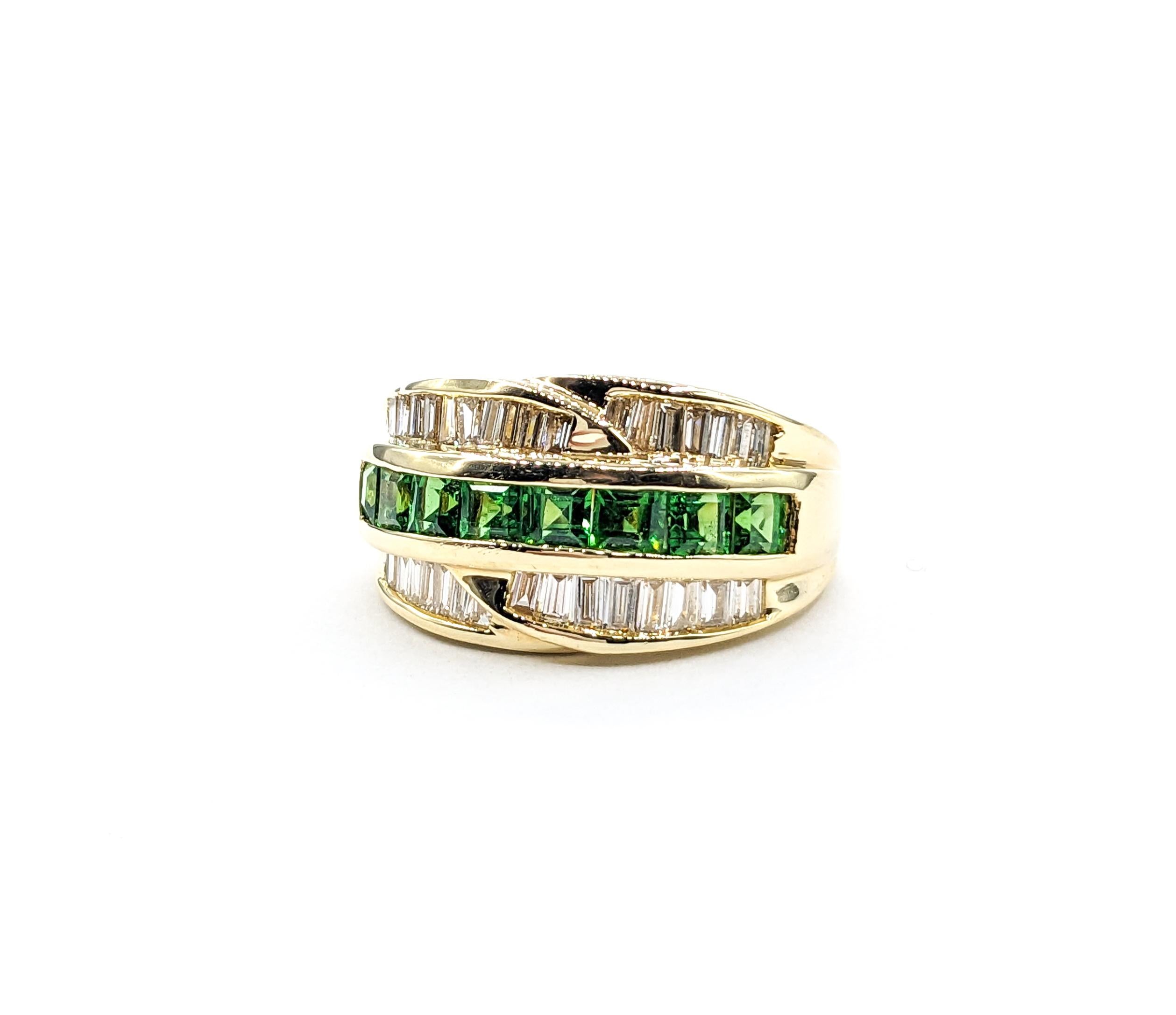 Channel Set .54ctw Tsavorite Garnets & .75ctw diamonds Ring In Yellow Gold For Sale 4