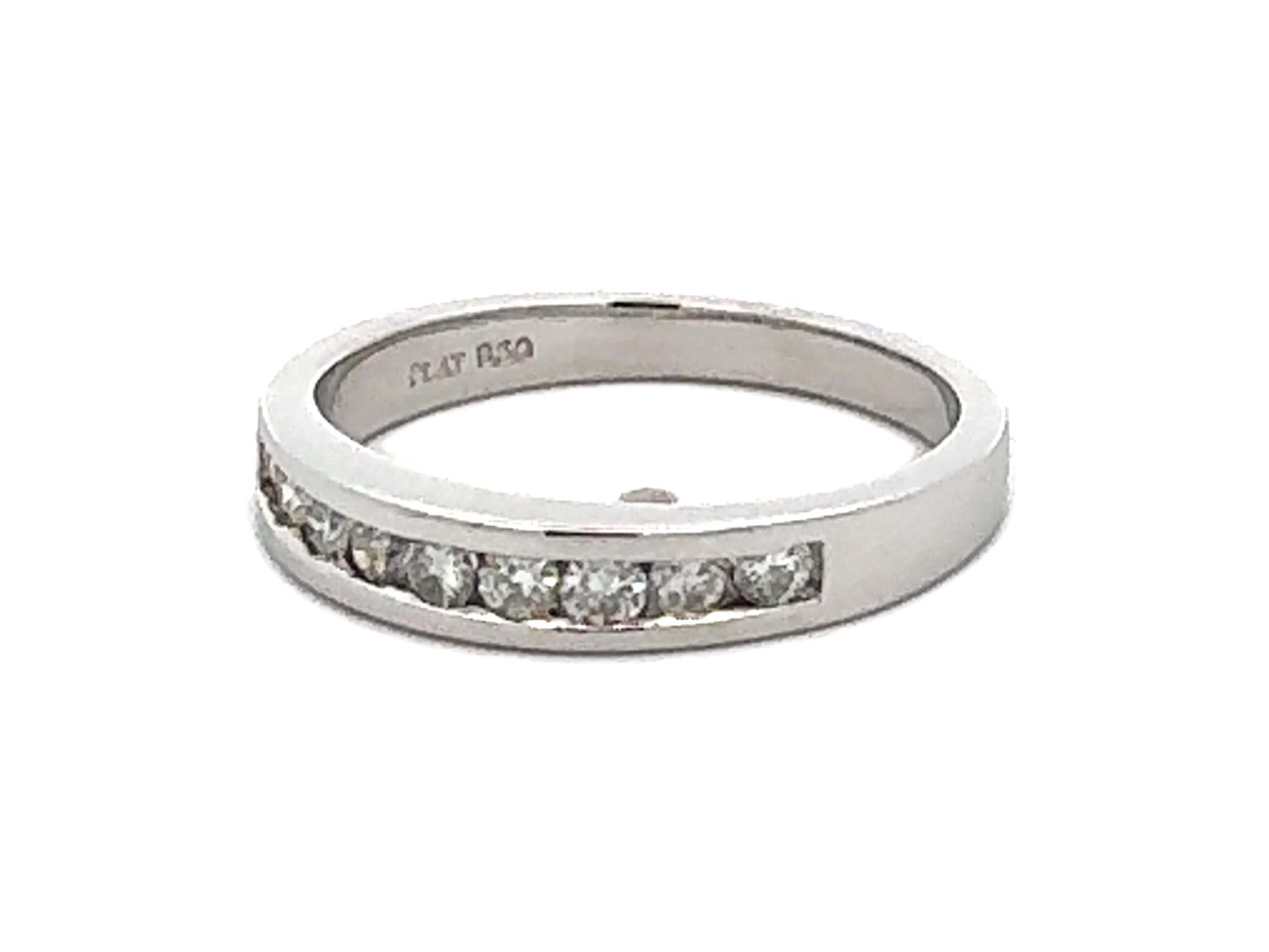 Channel Set 9 Brilliant Cut Diamond Band Ring Platinum In Excellent Condition For Sale In Honolulu, HI