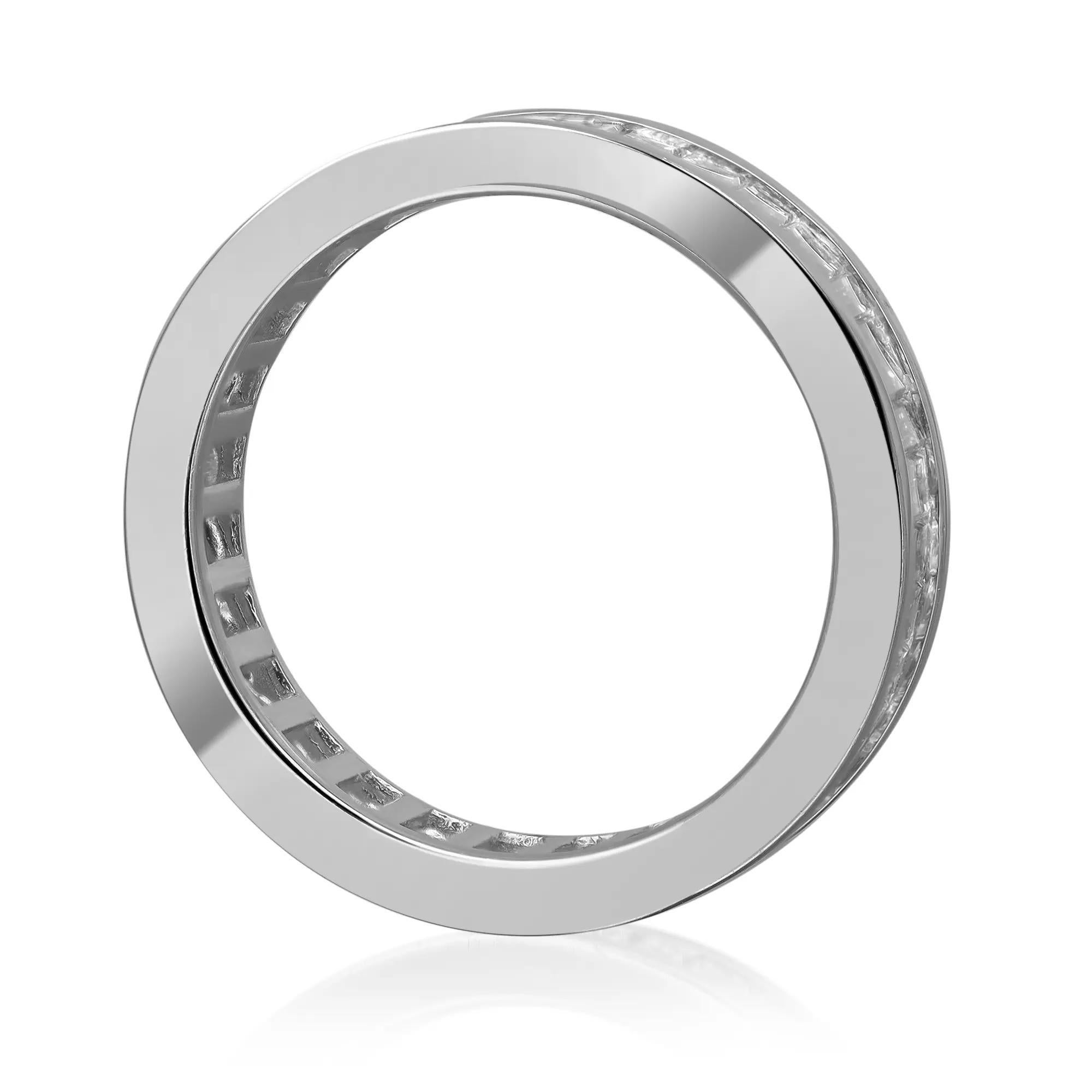Modern Channel Set Baguette Cut Diamond Band Ring 14K White Gold 1.93Cttw Size 6 For Sale