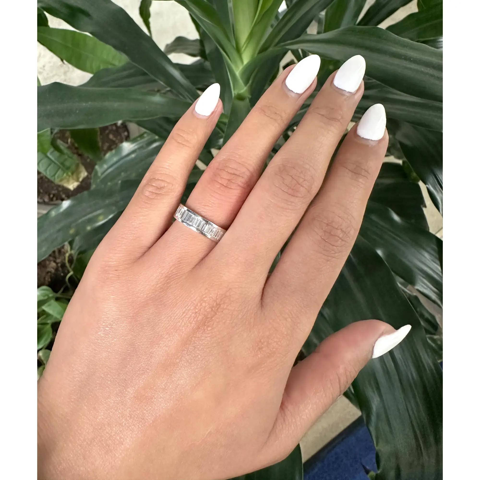 Channel Set Baguette Cut Diamond Band Ring 14K White Gold 1.93Cttw Size 6 In New Condition For Sale In New York, NY