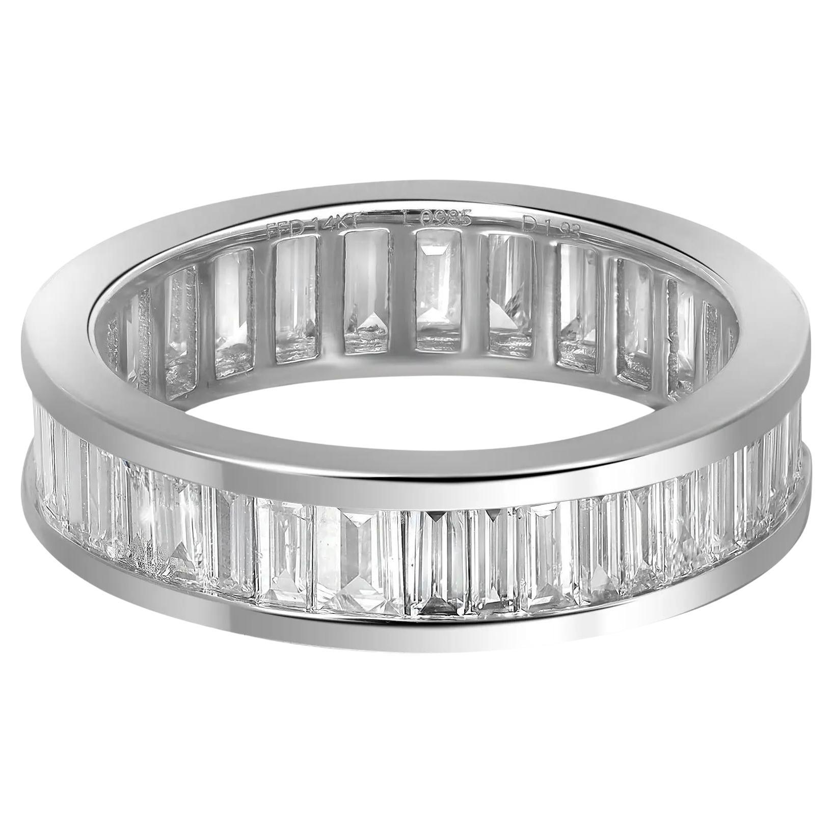 Channel Set Baguette Cut Diamond Band Ring 14K White Gold 1.93Cttw Size 6 For Sale