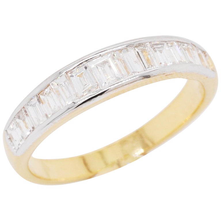 Gold on Sterling Silver Interlocking Channel Set Baguette Ring