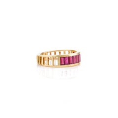 Baguette Cut Natural Ruby Engagement Band Ring in 18k Solid Yellow Gold
