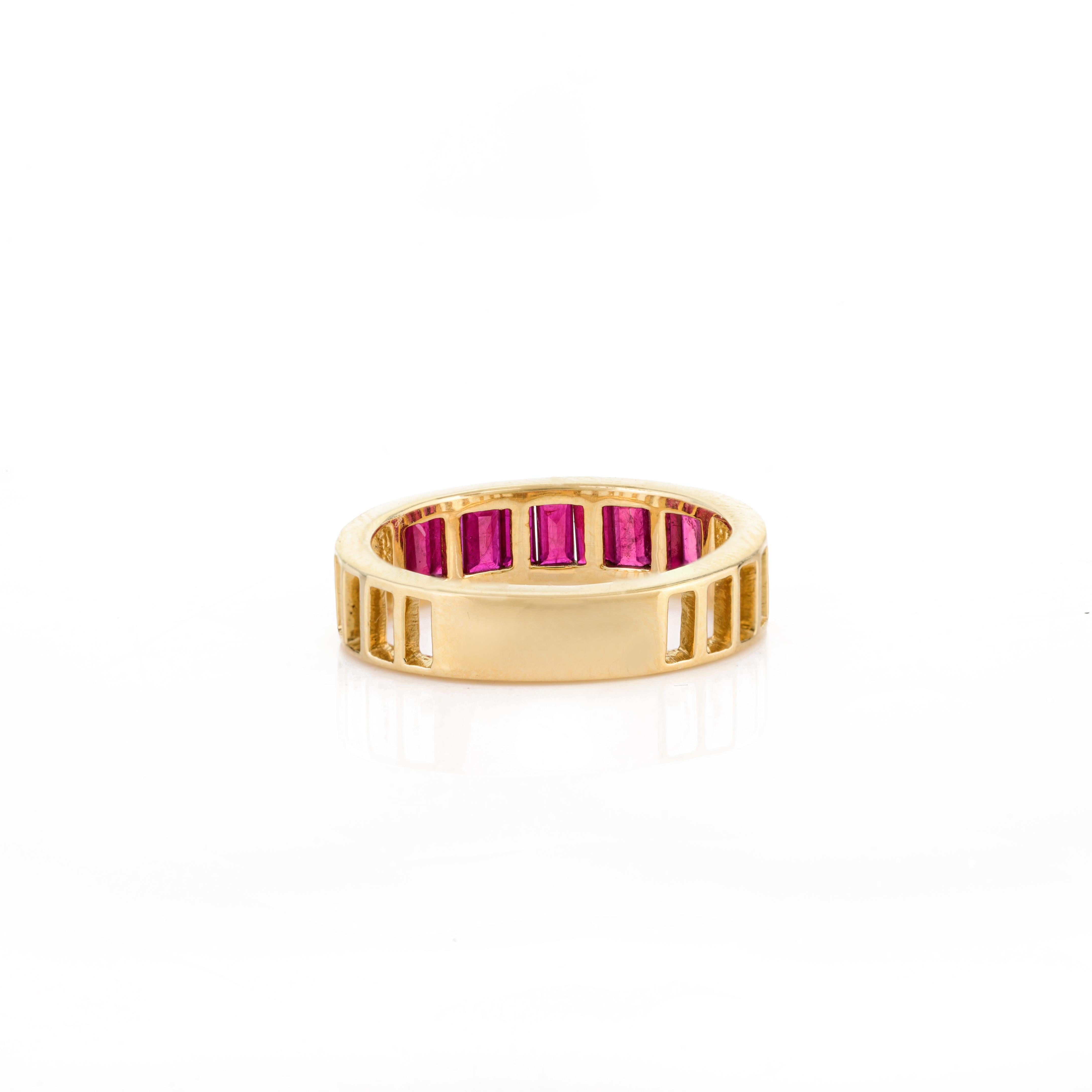 For Sale:  Baguette Cut Natural Ruby Engagement Band Ring in 18k Solid Yellow Gold 3