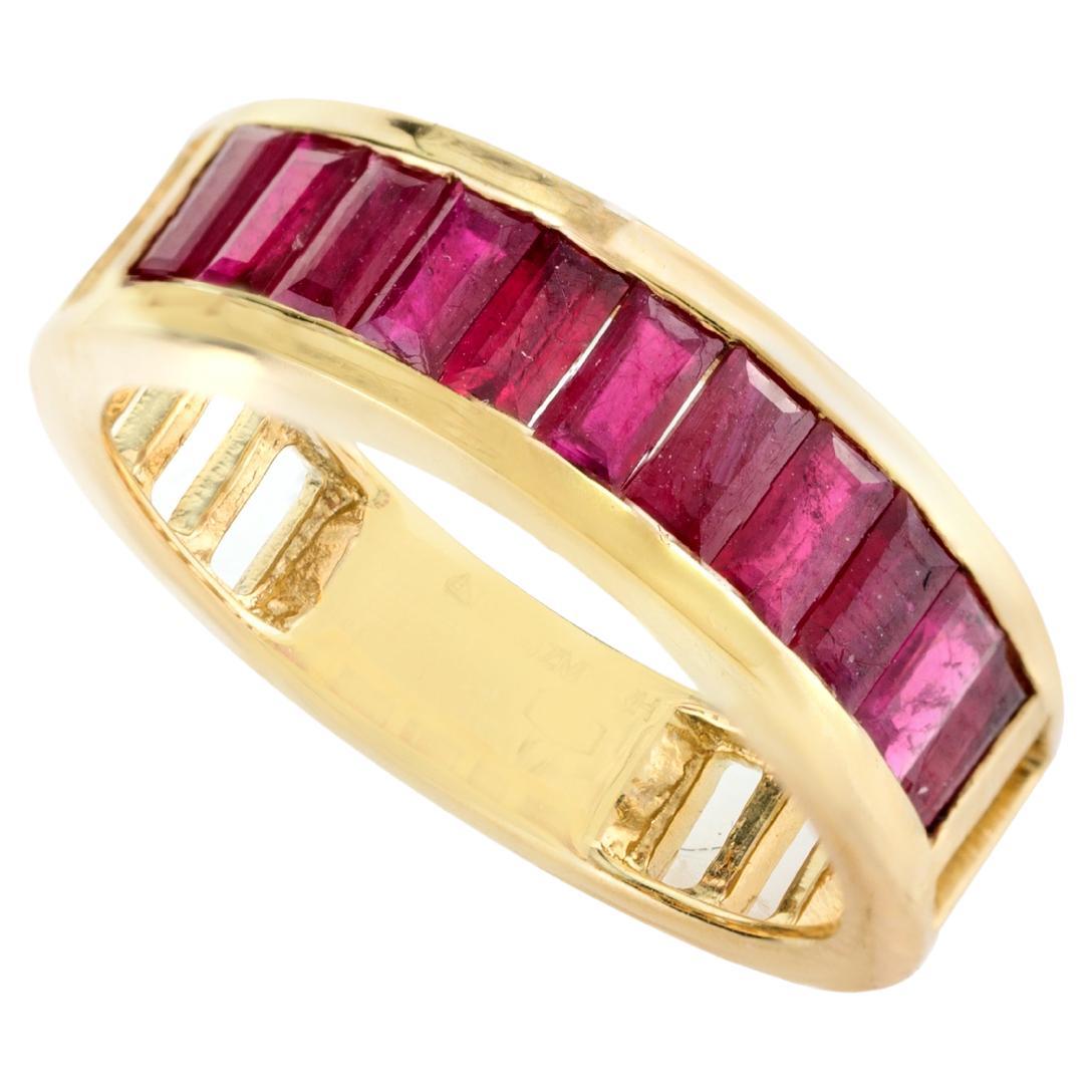 For Sale:  Baguette Cut Natural Ruby Engagement Band Ring in 18k Solid Yellow Gold