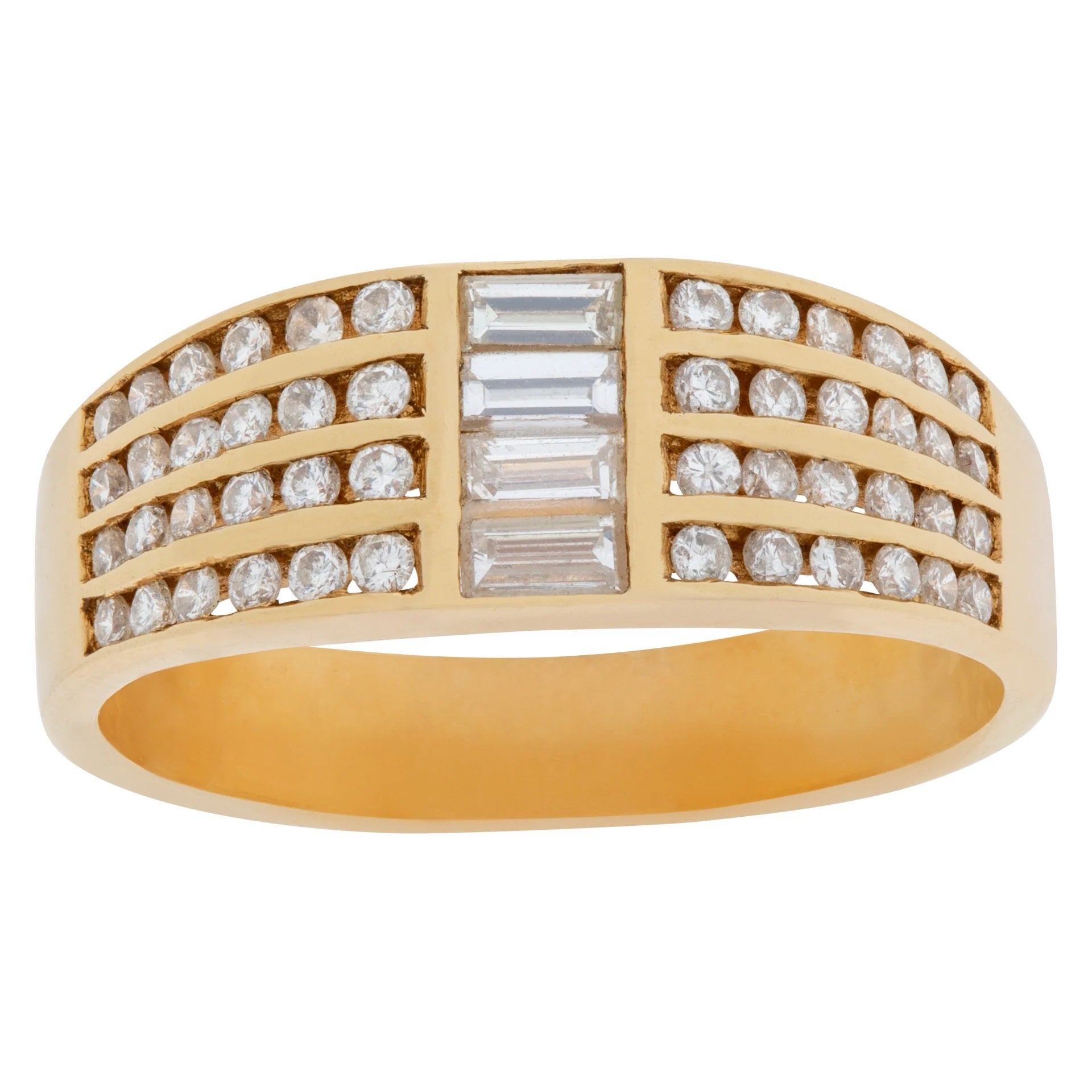 Channel-Set Baguette & Round Diamond Ring in 14k Gold. 0.70 Carats in Diamonds For Sale