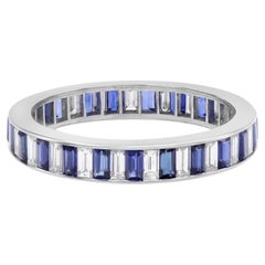 Eternity-Ring, Platin, Kanalfassung, blauer Saphir, Diamant, 1,72 Gesamtkaratgewicht, Größe 6,75
