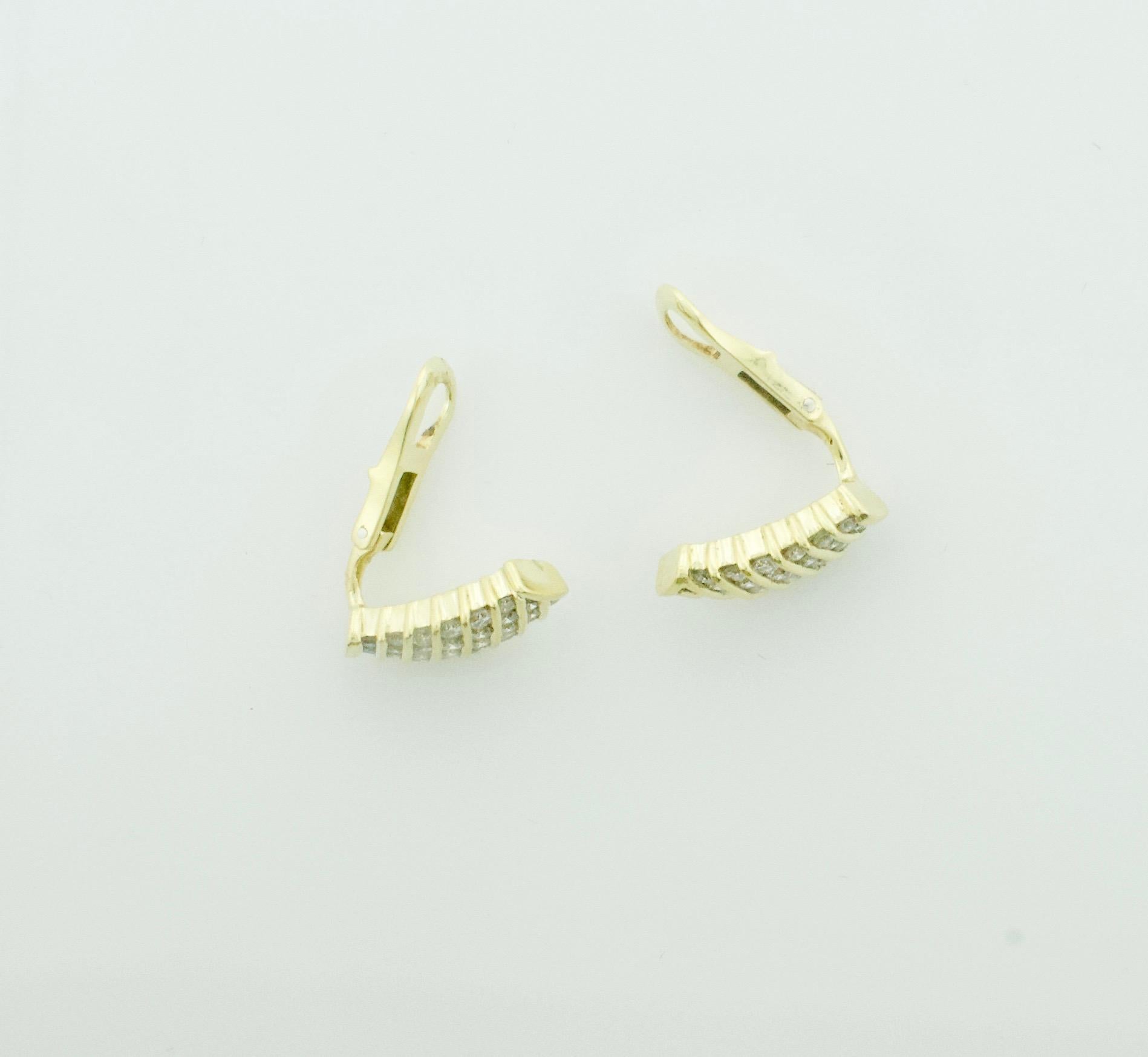 Modern Channel Set Diamond 18k Yellow Gold Earrings 2.00 carats.