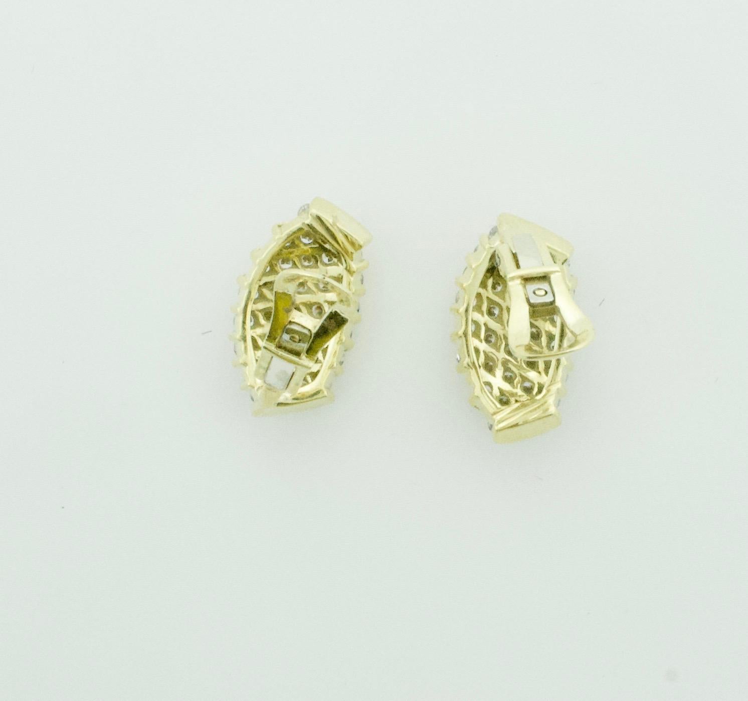 Round Cut Channel Set Diamond 18k Yellow Gold Earrings 2.00 carats.
