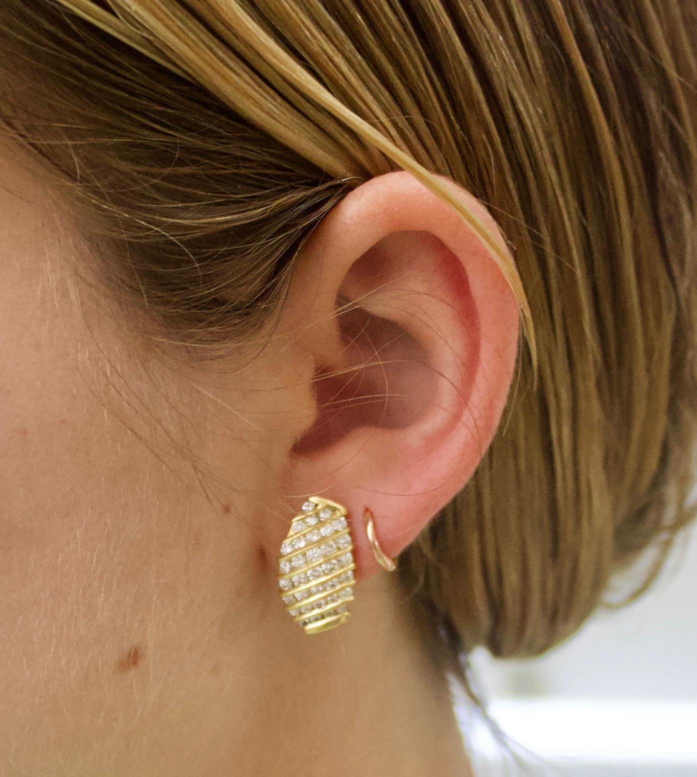 Channel Set Diamond 18k Yellow Gold Earrings 2.00 carats. 1