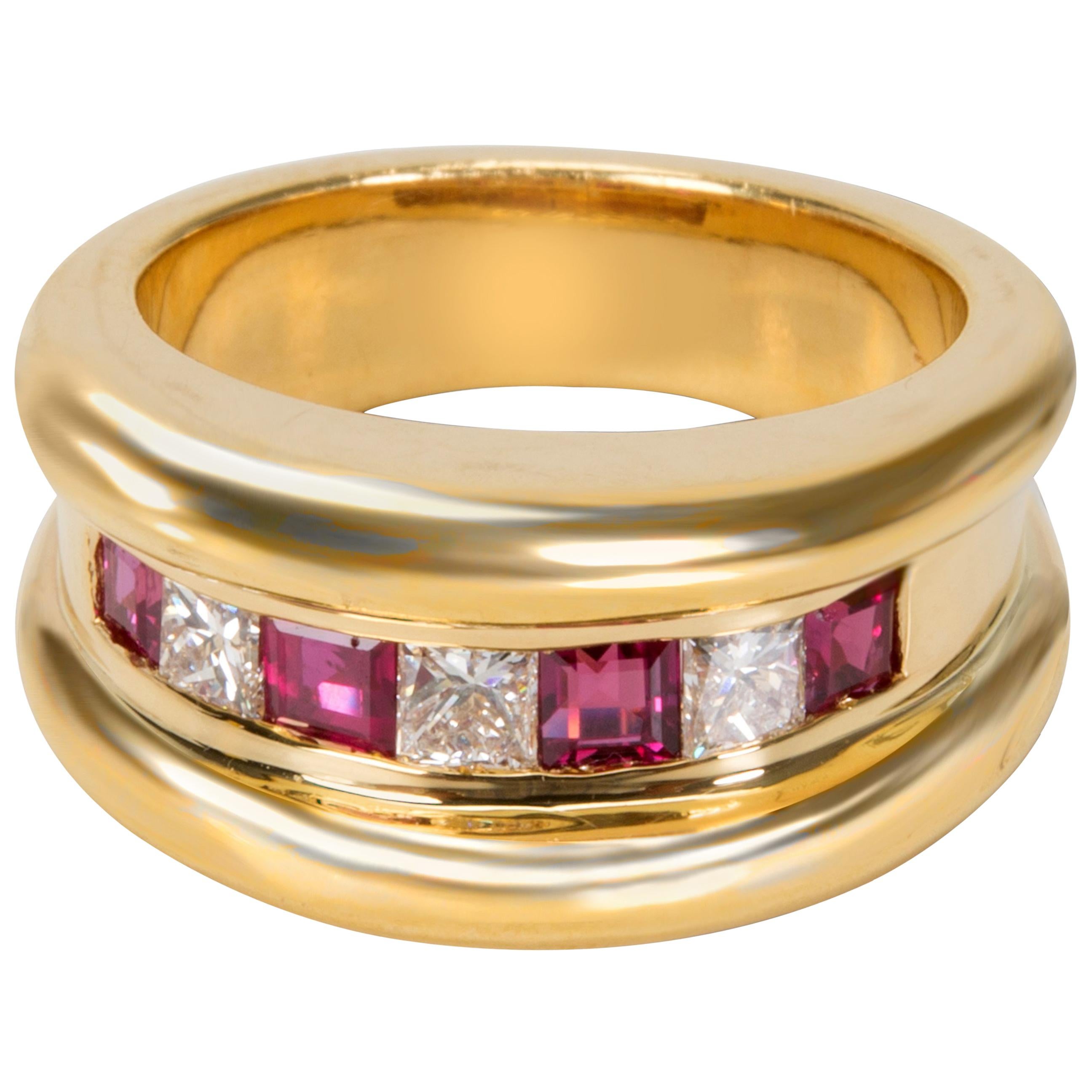 Channel Set Diamond and Ruby Band in 18 Karat Yellow Gold 1.27 Carat