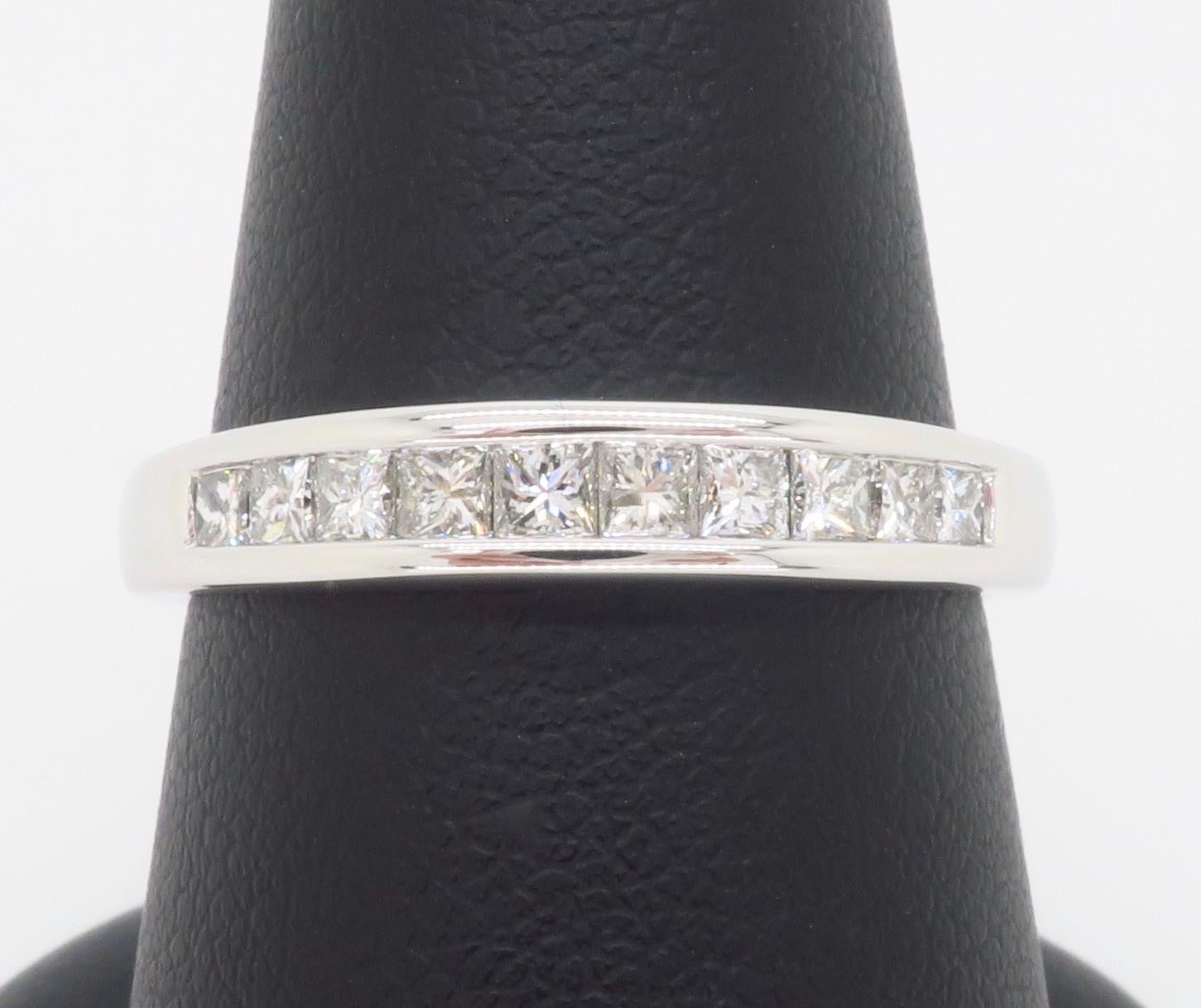 Channel Set Diamond Band Made in 14k White Gold For Sale 5