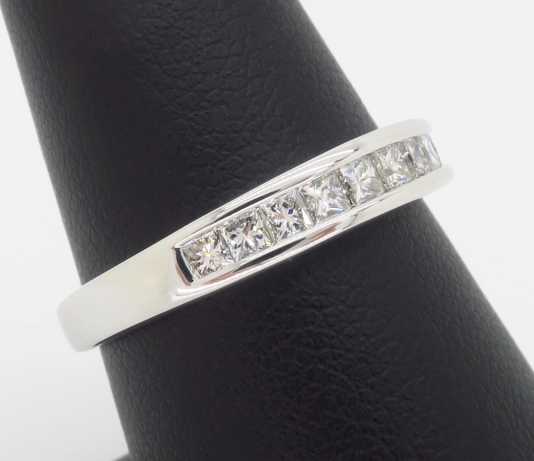 Channel Set Diamond Band Made in 14k White Gold For Sale 7