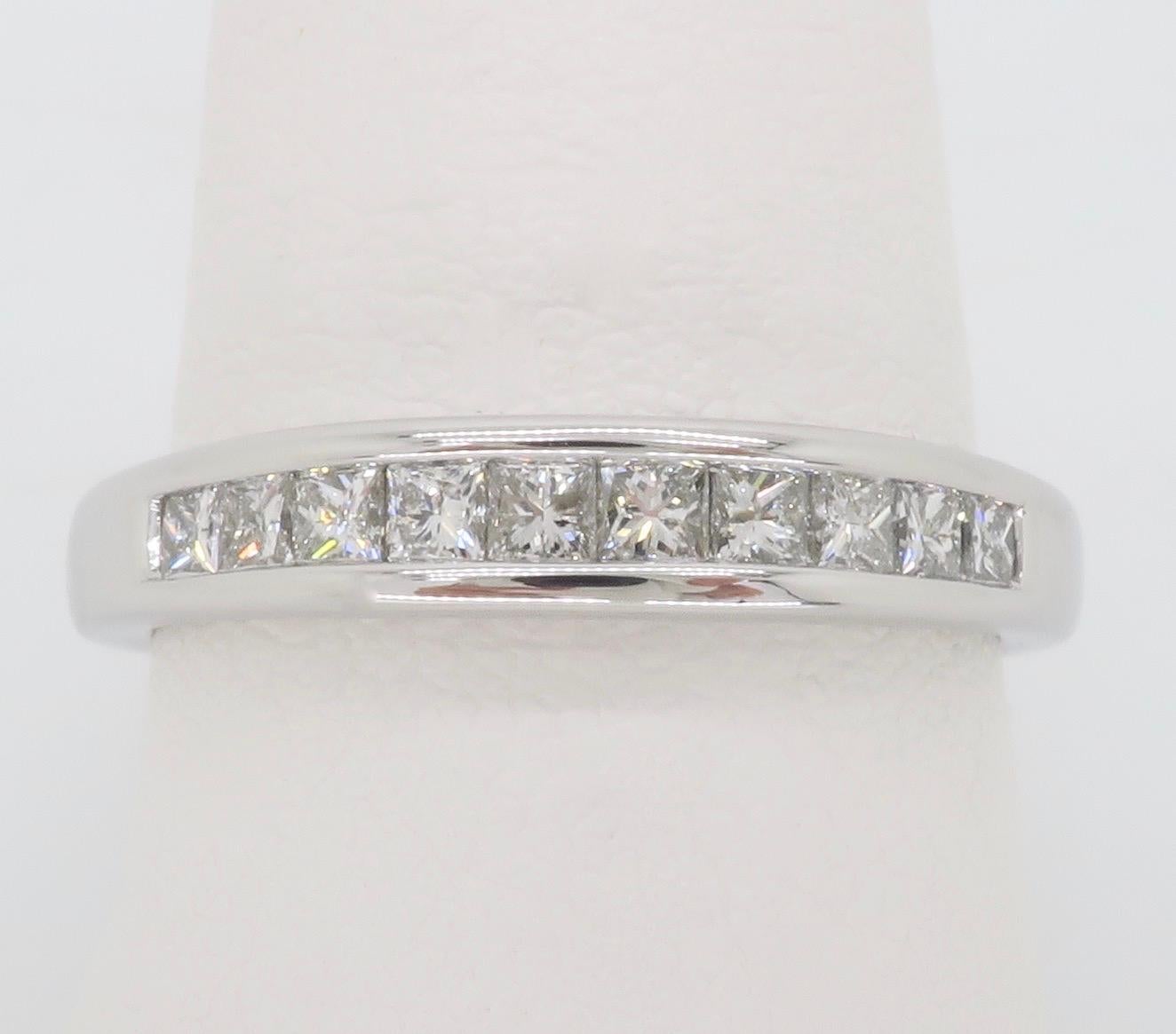 Princess Cut Channel Set Diamond Band Made in 14k White Gold For Sale