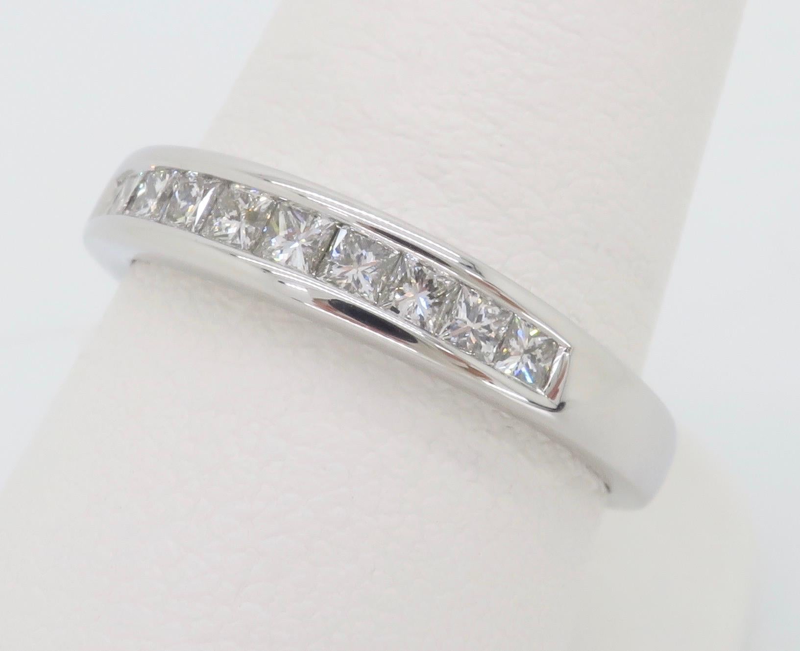 Channel Set Diamond Band Made in 14k White Gold In Excellent Condition For Sale In Webster, NY