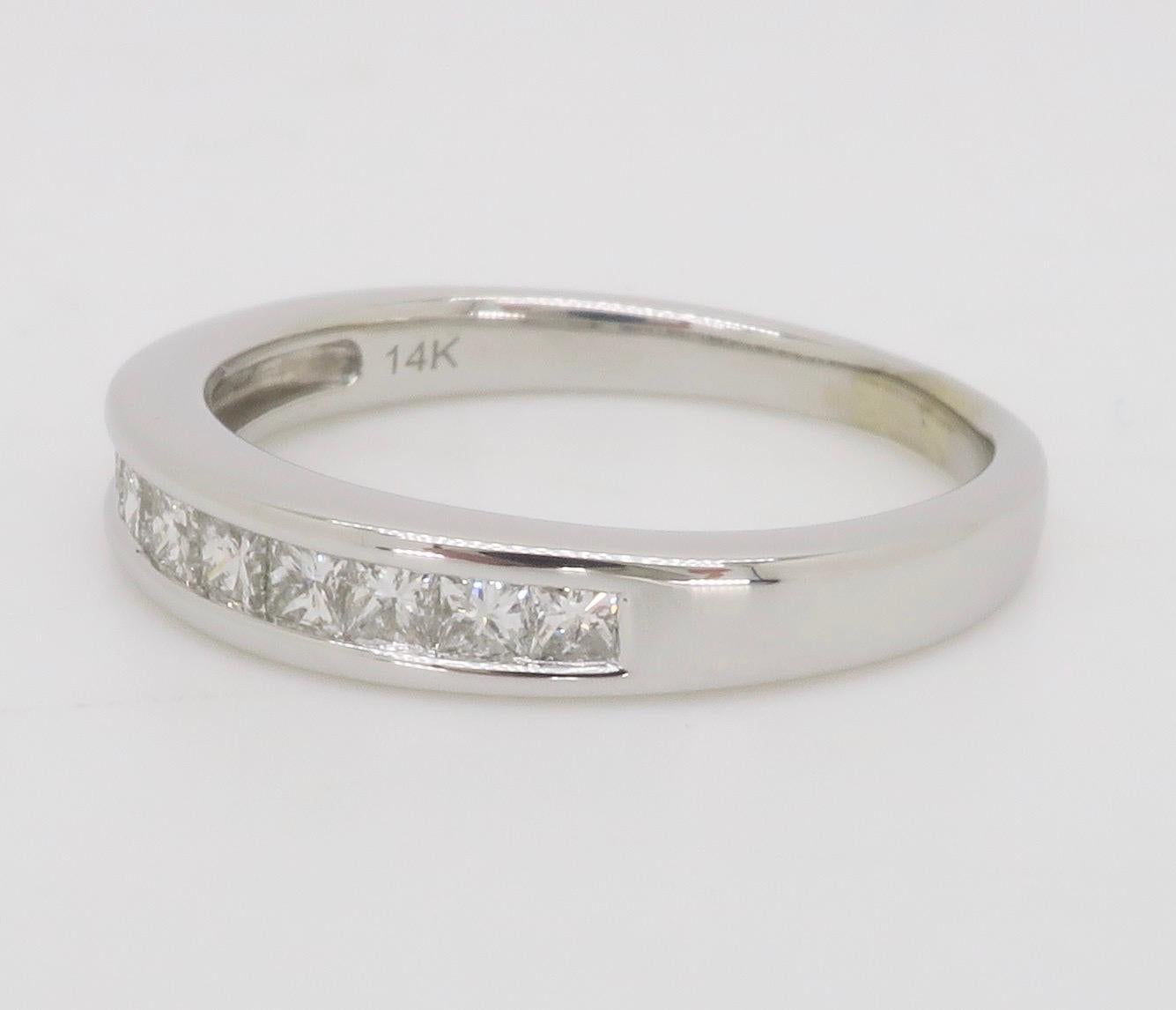 Channel Set Diamond Band Made in 14k White Gold For Sale 2