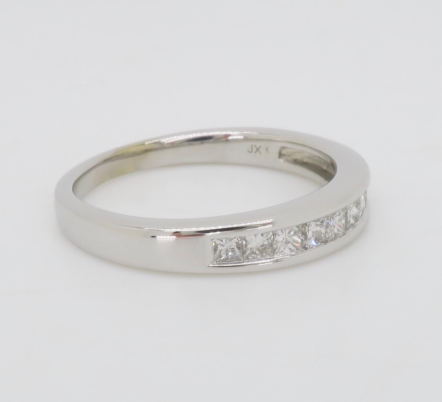Channel Set Diamond Band Made in 14k White Gold For Sale 4