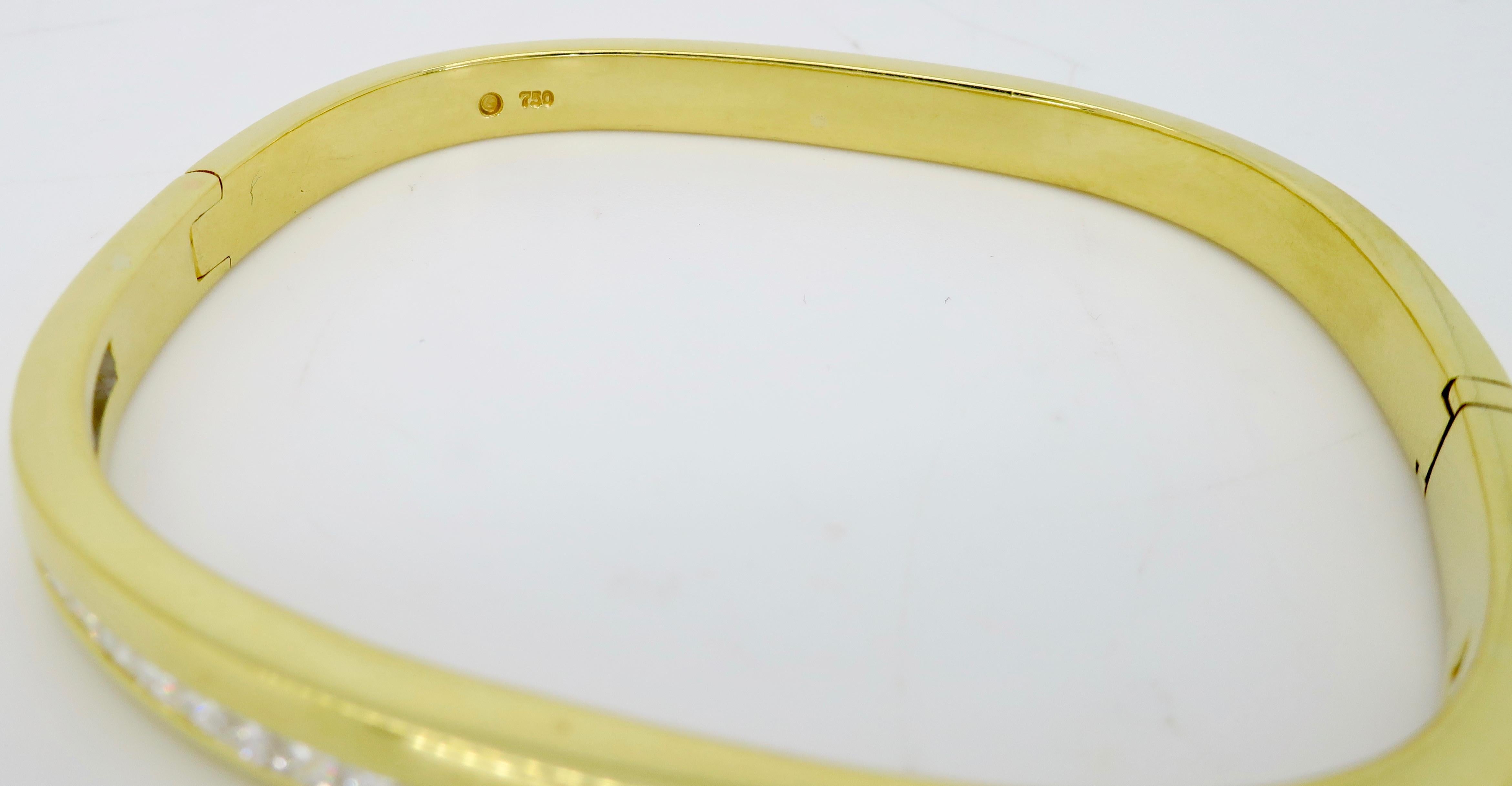 Princess Cut Channel Set Diamond Bangle Bracelet in 18 Karat Yellow Gold