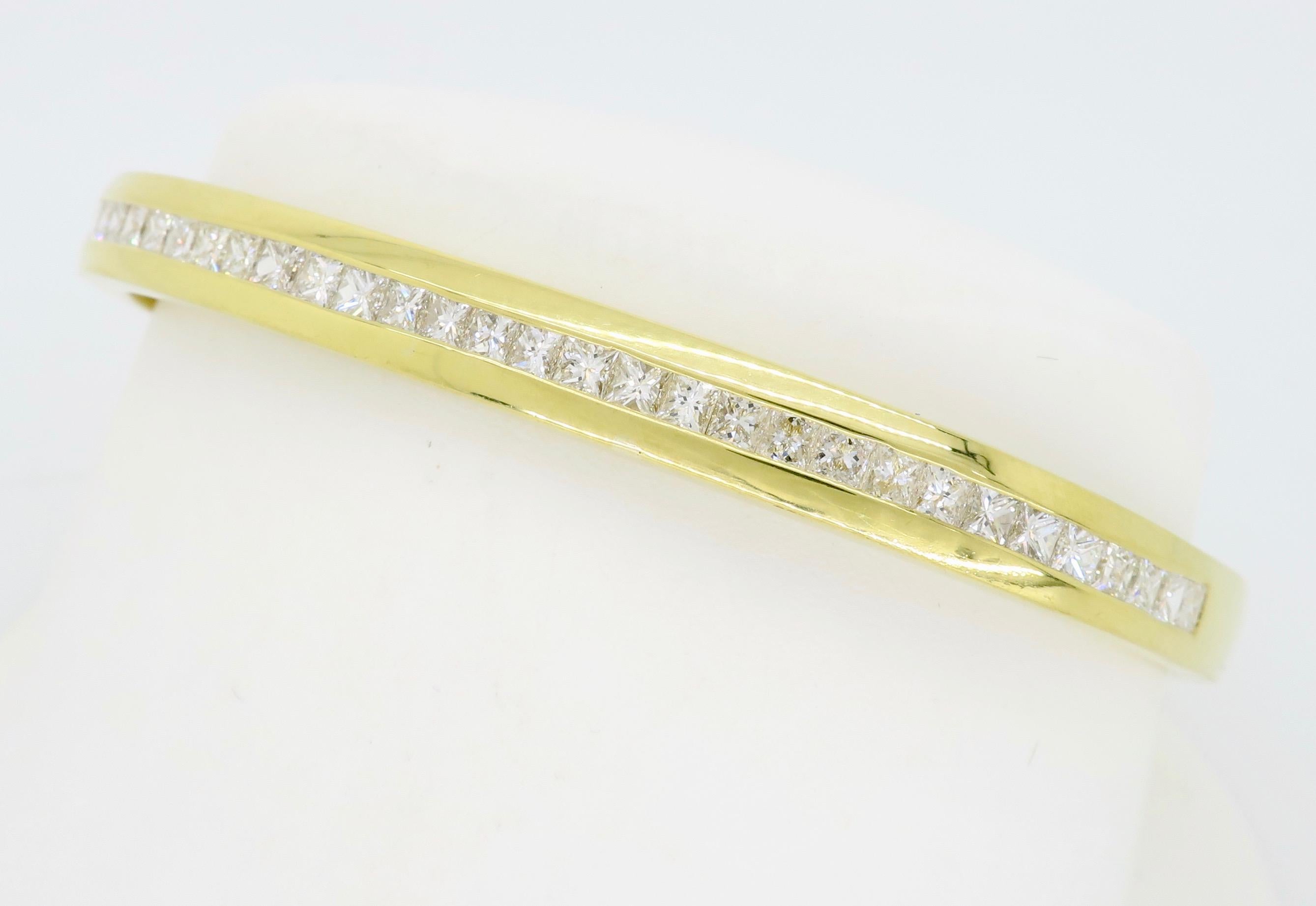 Women's or Men's Channel Set Diamond Bangle Bracelet in 18 Karat Yellow Gold