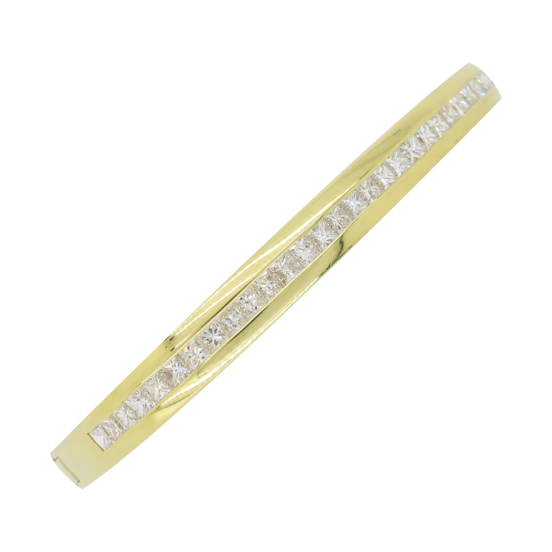 Channel Set Diamond Bangle Bracelet in 18 Karat Yellow Gold