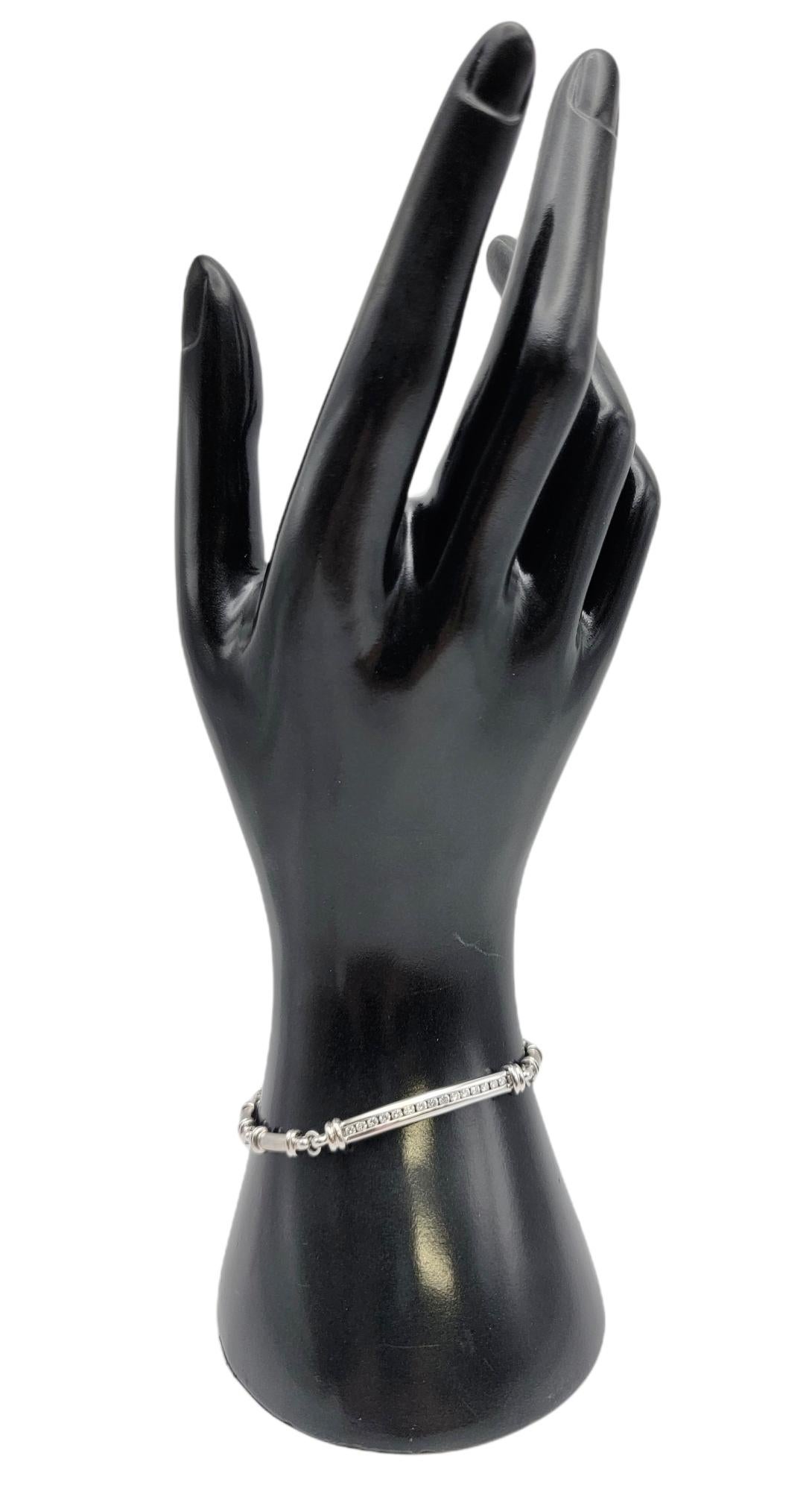 Channel Set Diamond Bar Link Bracelet 14 Karat White Gold .45 Carats Total For Sale 8