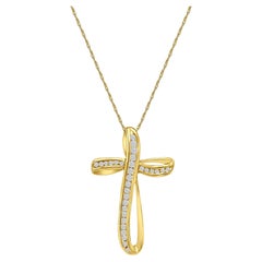 Diamant-Kreuz-Halskette mit Kanalfassung .75cttw 14k Gelbgold