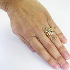 Channel Set Diamond Dinner Ring with Wave Design in Yellow Gold