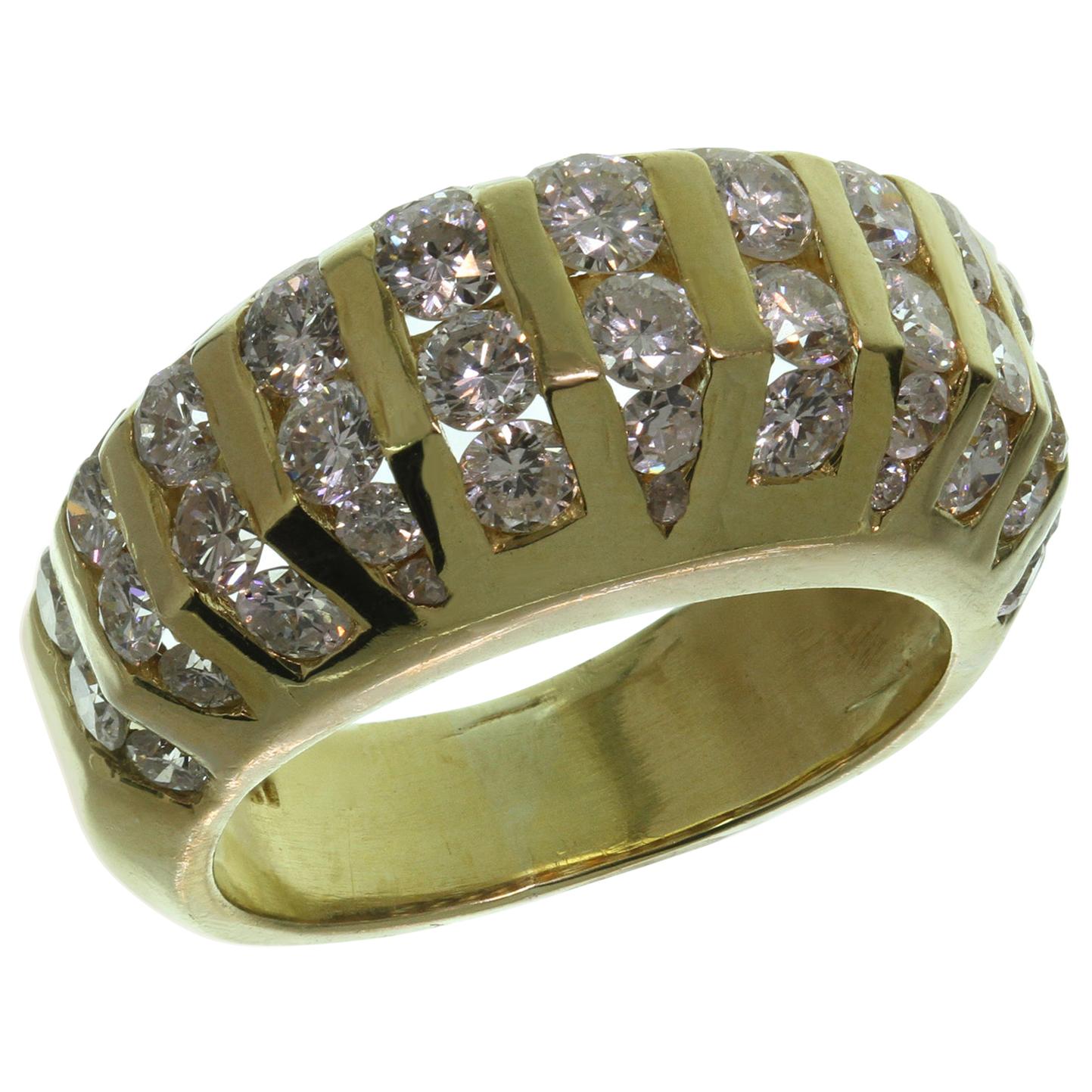 Channel-Set Diamond Domed Yellow Gold Estate Ring