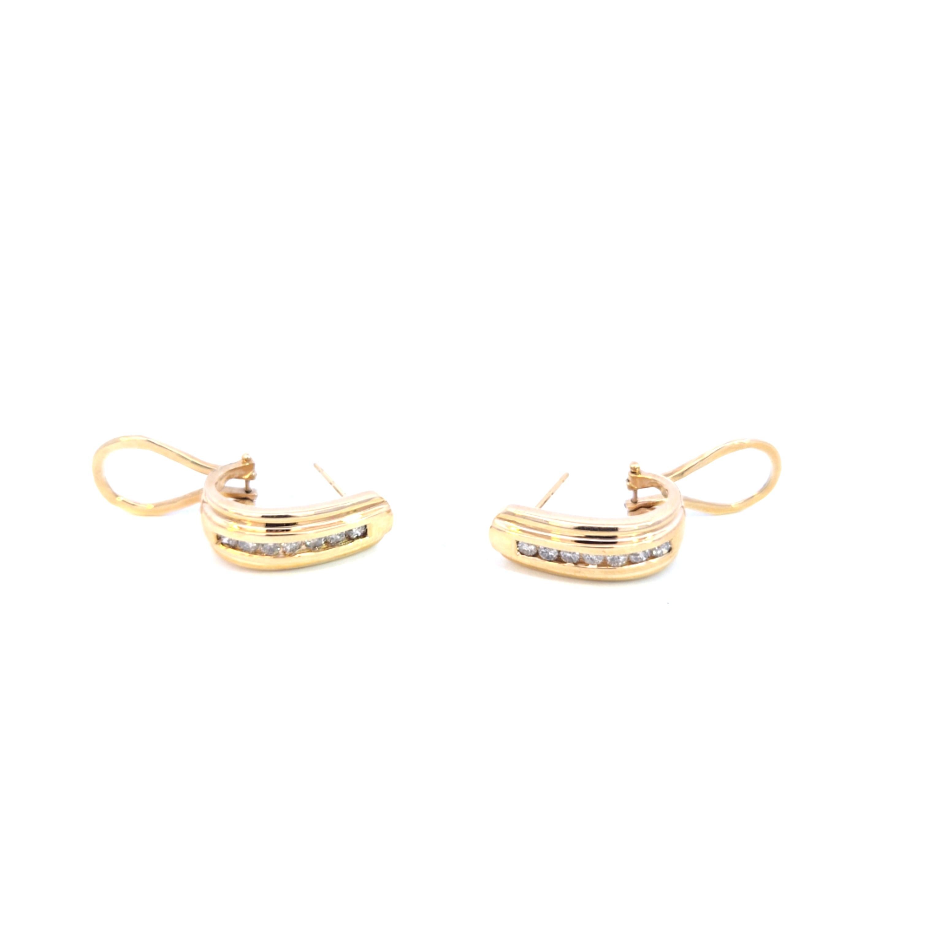 In 10 karat yellow gold, these earrings support a total of 0.45 carats of diamonds. 