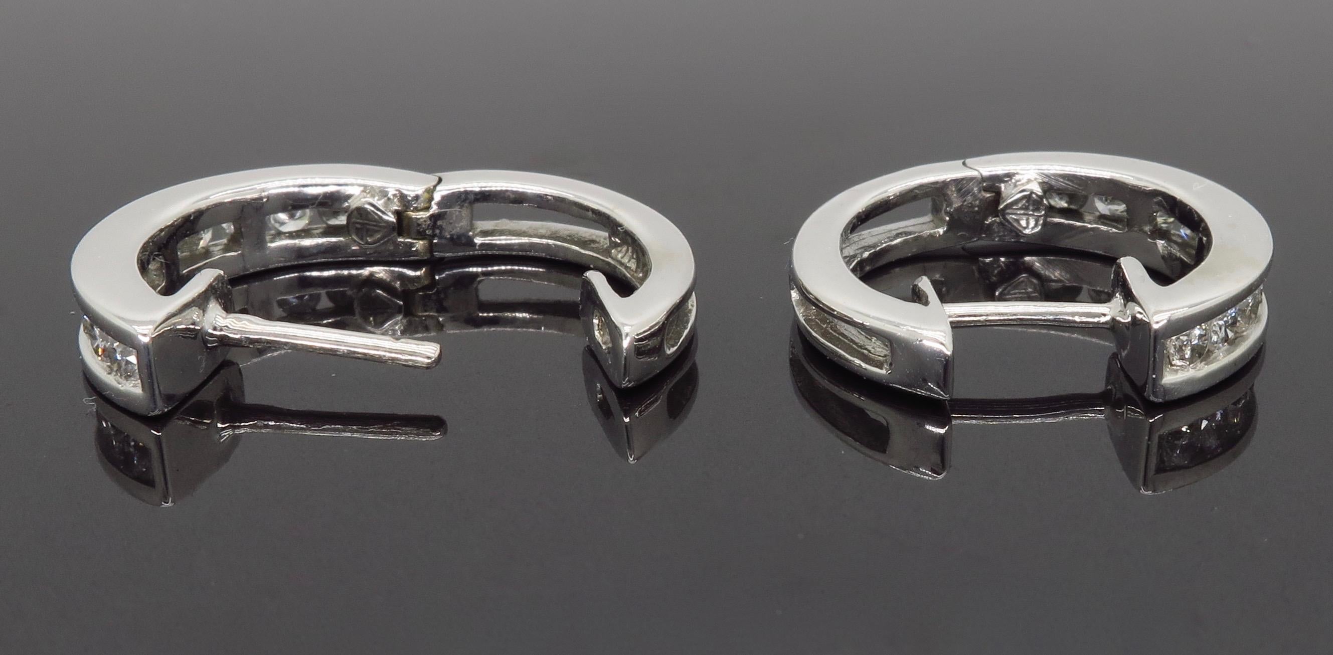 Channel Set Diamond Hoop Earrings In Excellent Condition In Webster, NY