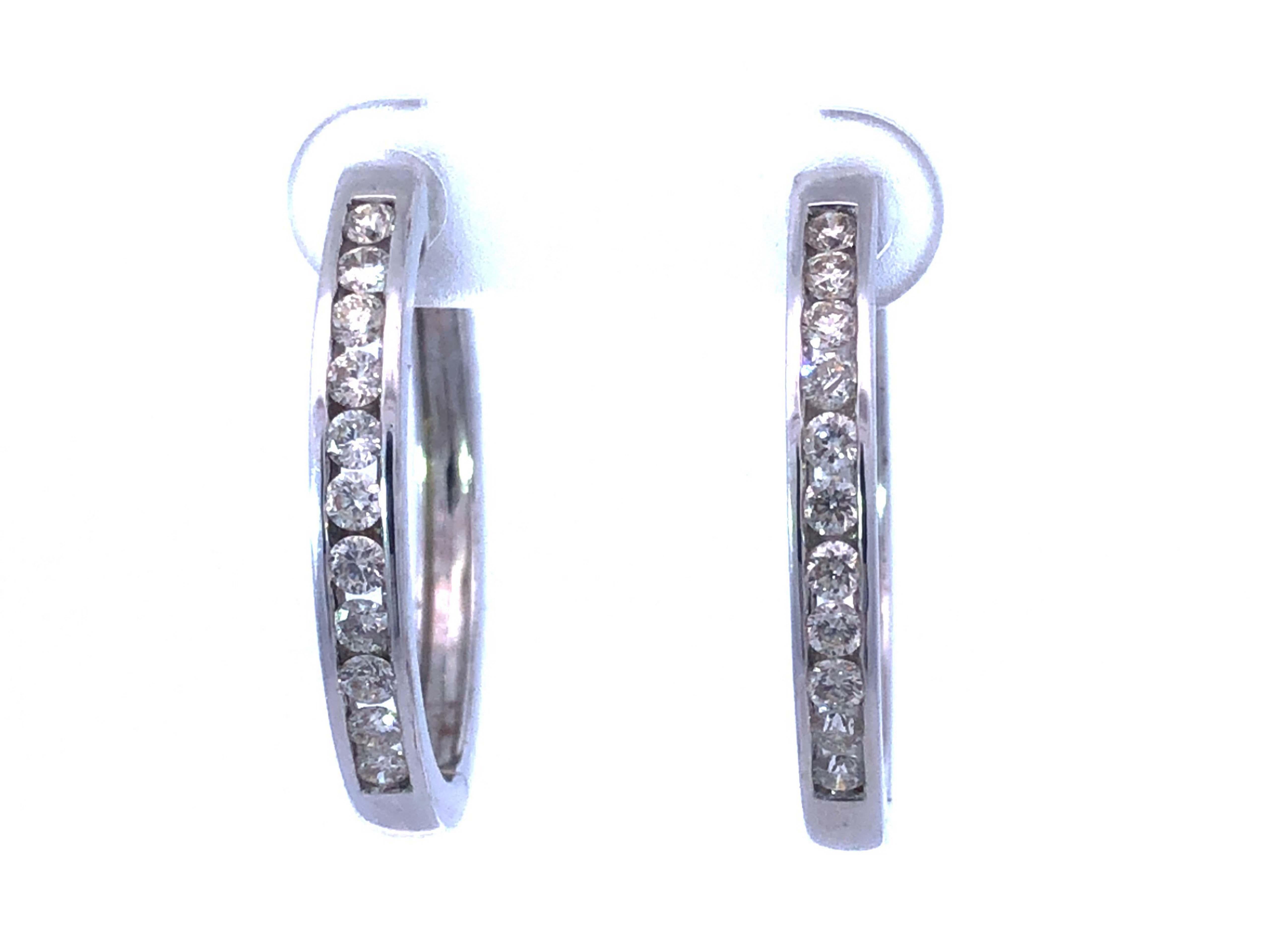 Modern Channel Set Diamond Hoop Earrings in 14K White Gold For Sale
