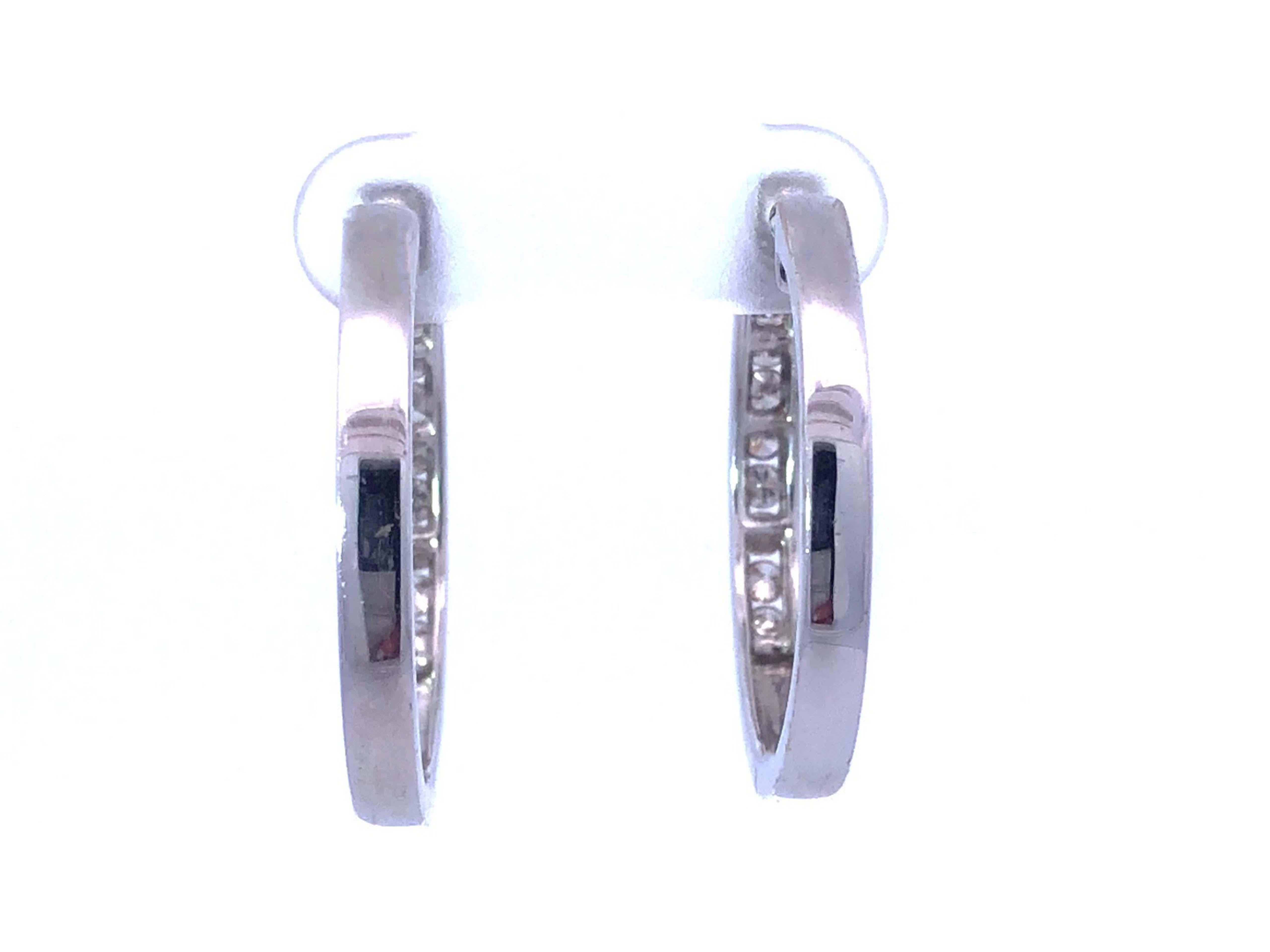 Channel Set Diamond Hoop Earrings in 14K White Gold For Sale 1