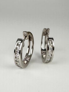 Channel Set Diamond Huggies Earrings 14 Karat White Gold