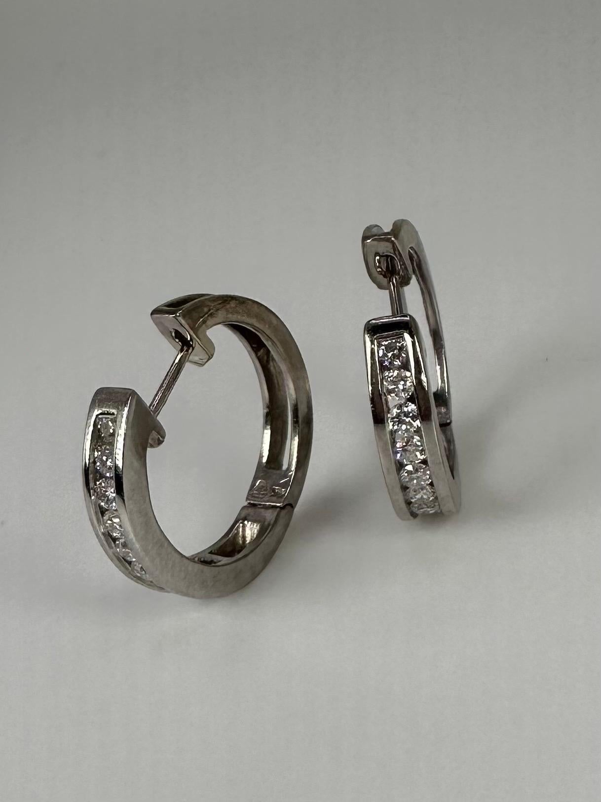 Channel Set Diamond Huggies Earrings 14 Karat White Gold In New Condition For Sale In Jupiter, FL