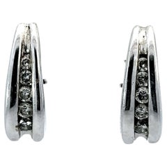 Channel Set Diamond J-Hoop Earrings 14k White Gold