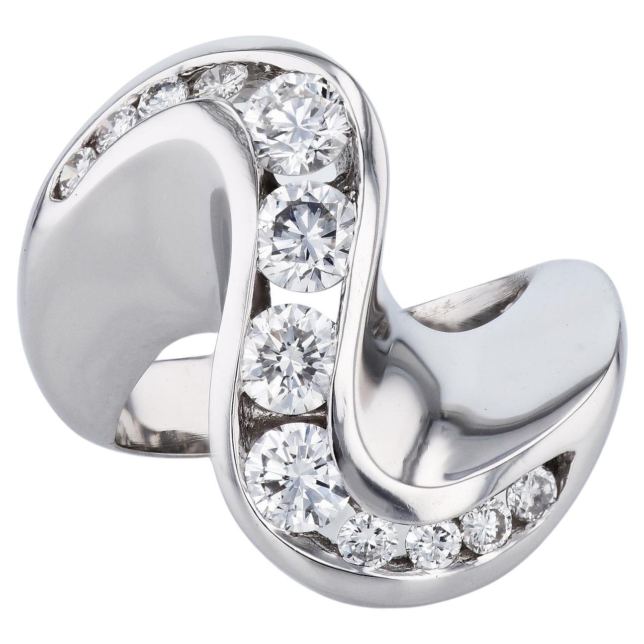 Channel Set Diamond Platinum Estate Ring For Sale