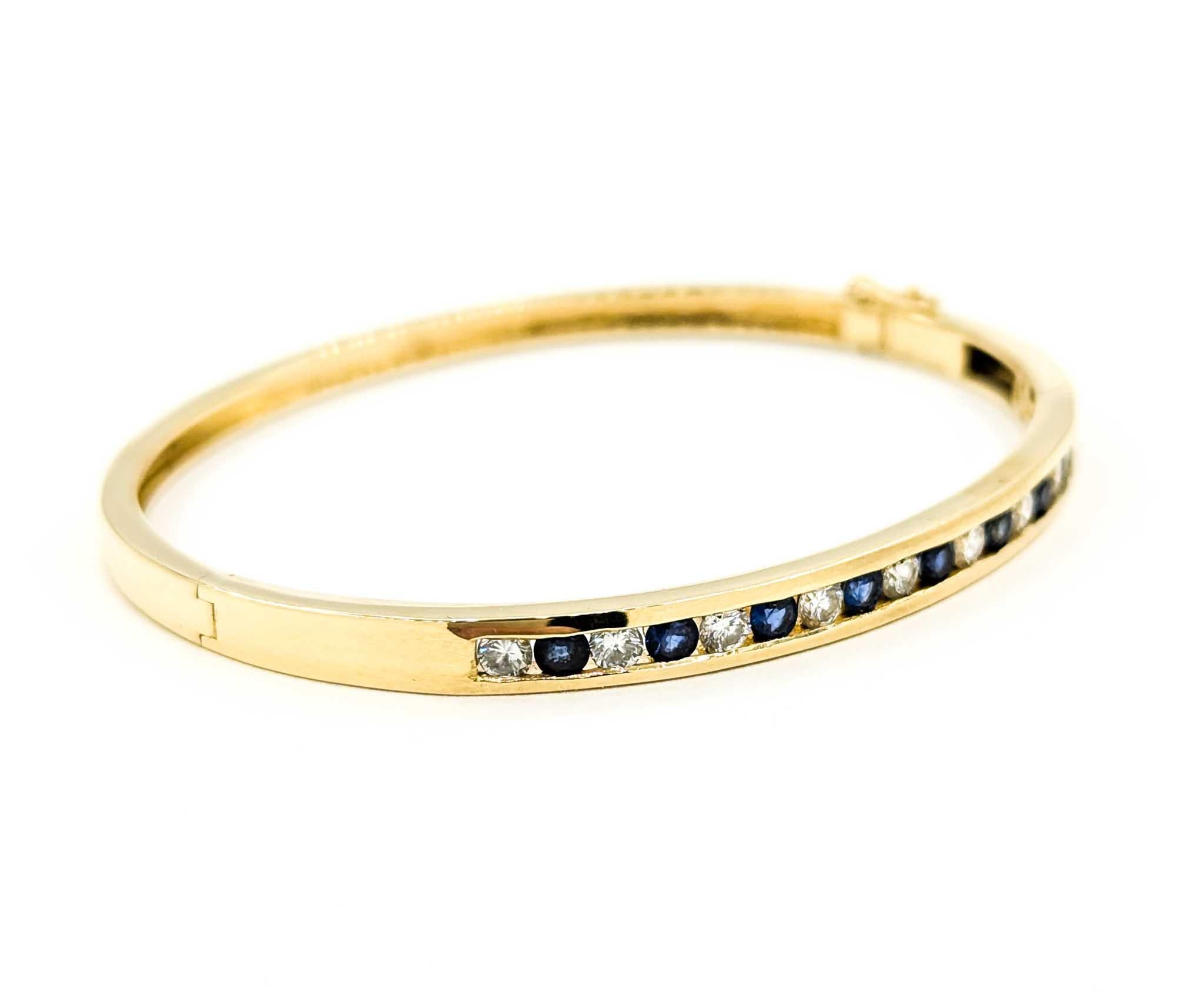 Channel Set Diamant & Saphir Armreif aus Gelbgold (Rundschliff)
