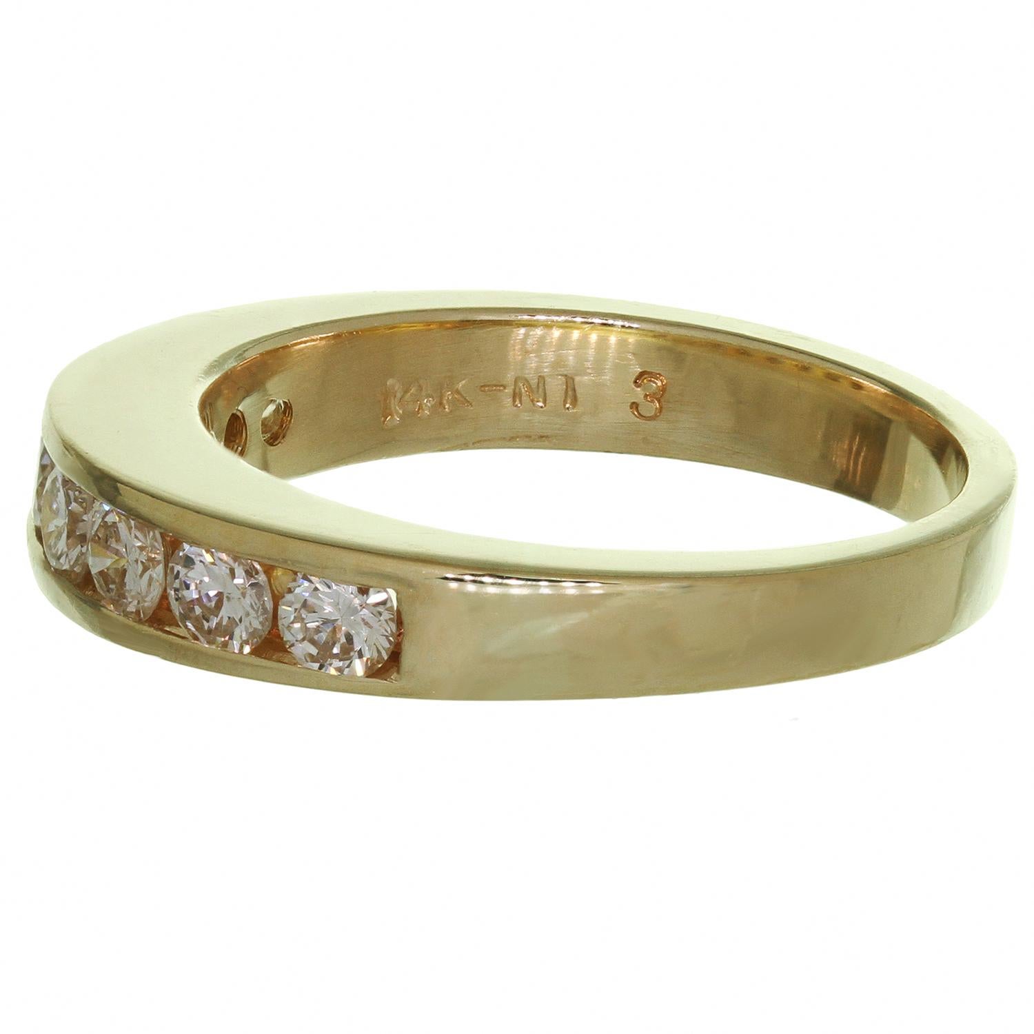 Brilliant Cut Channel-Set Diamond Yellow Gold Band Ring For Sale