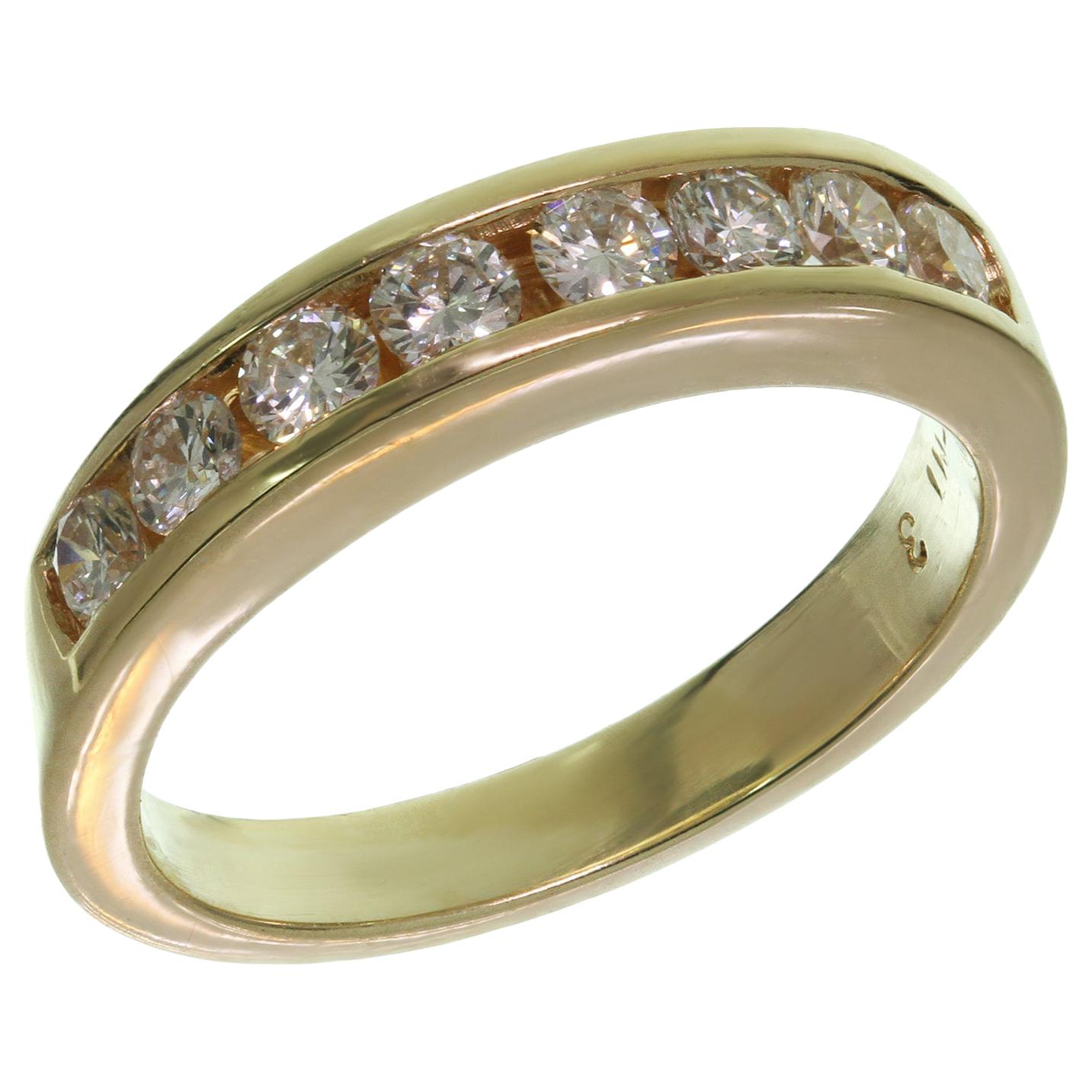 Channel-Set Diamond Yellow Gold Band Ring For Sale