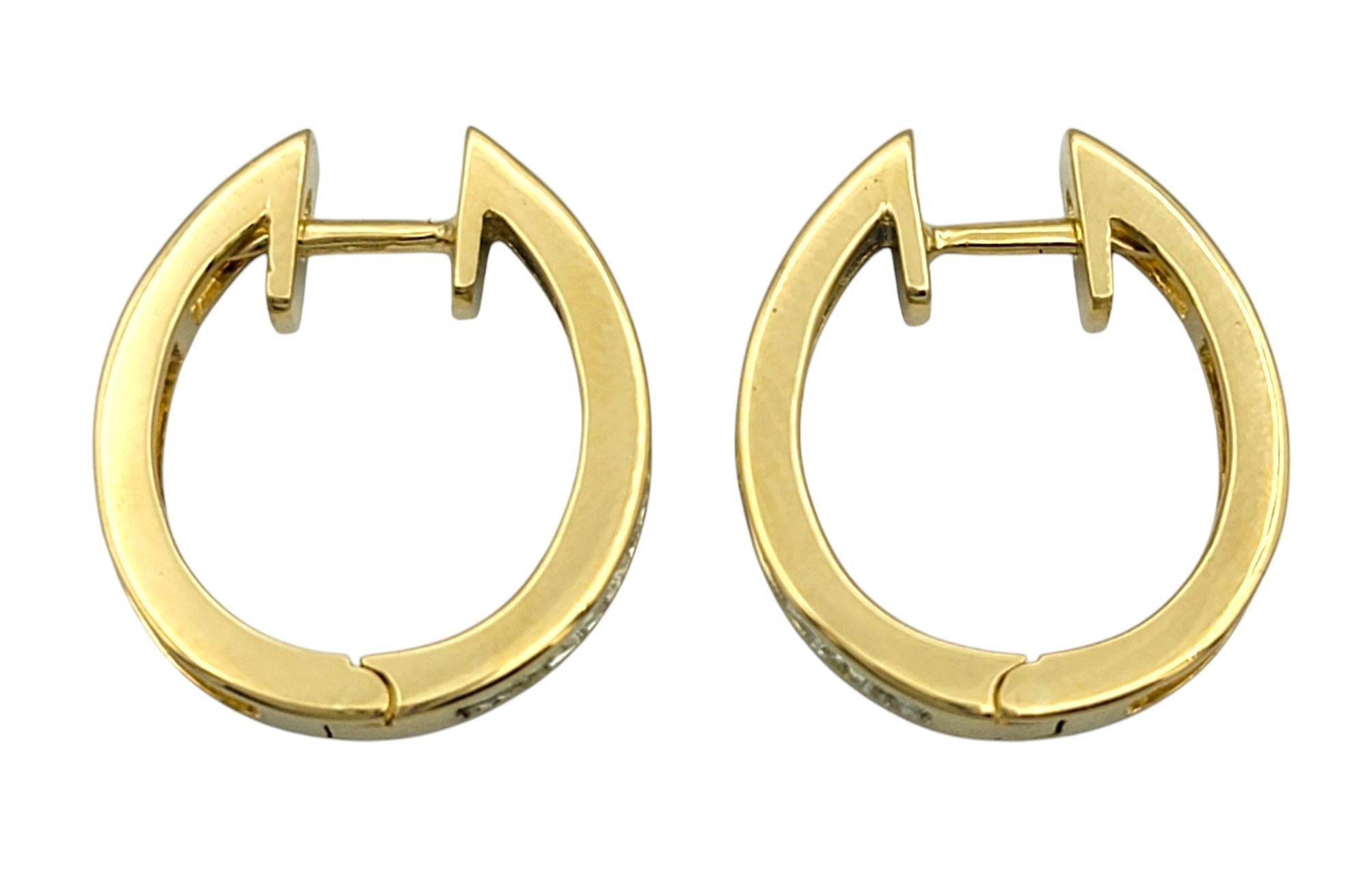 Channel Set Emerald Cut Diamond Huggie Hoop Earrings in 18 Karat Yellow Gold In Good Condition For Sale In Scottsdale, AZ