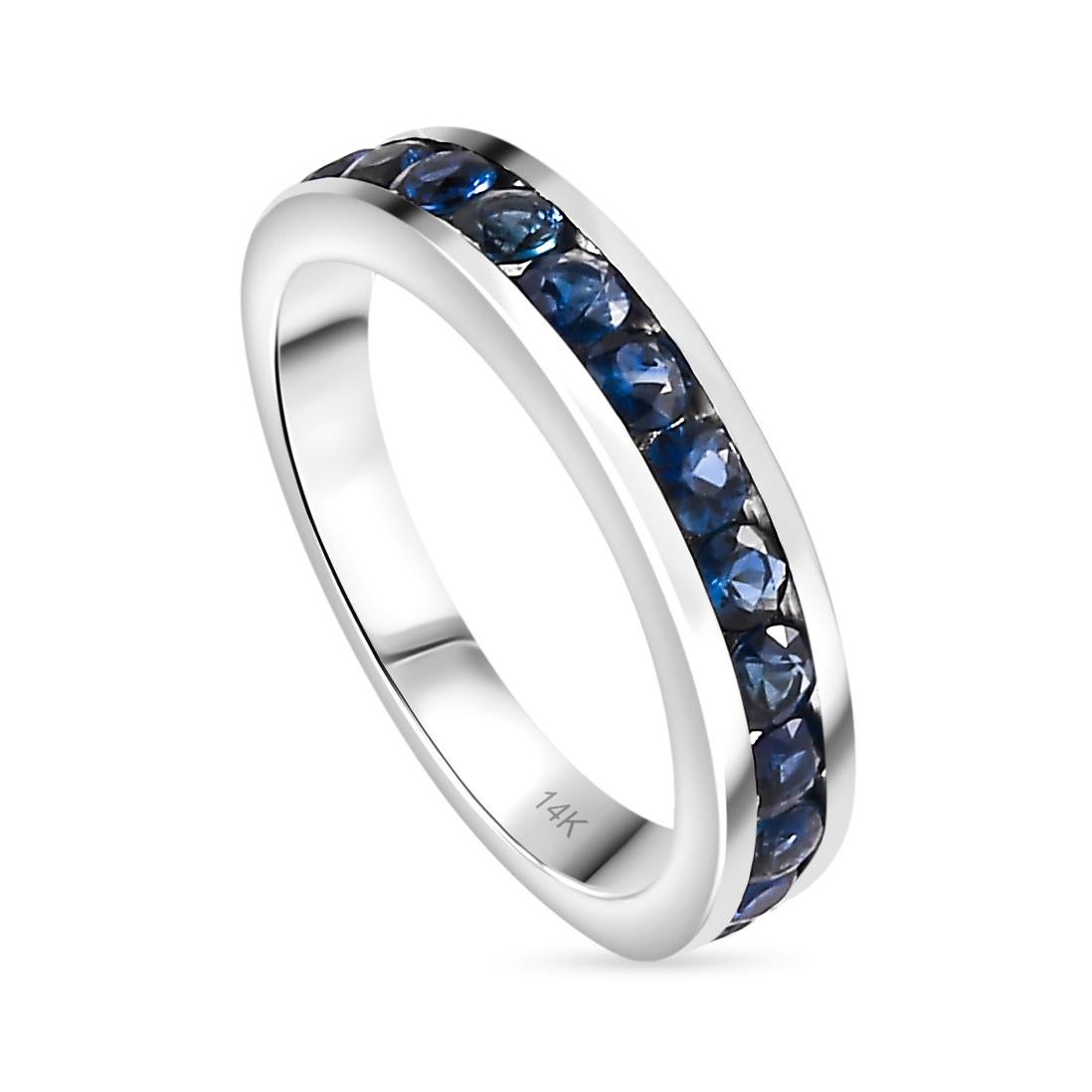 For Sale:  Channel Set Half Eternity Blue Sapphire Band Ring for Her in 14k White Gold 3