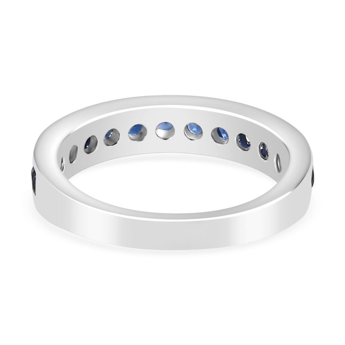 For Sale:  Channel Set Half Eternity Blue Sapphire Band Ring for Her in 14k White Gold 5