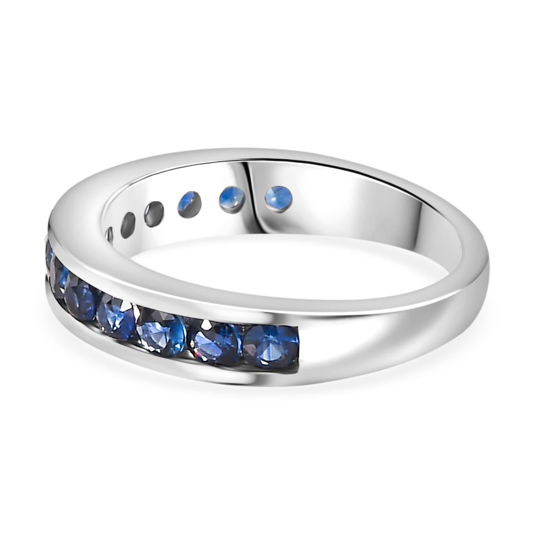 For Sale:  Channel Set Half Eternity Blue Sapphire Band Ring for Her in 14k White Gold 6