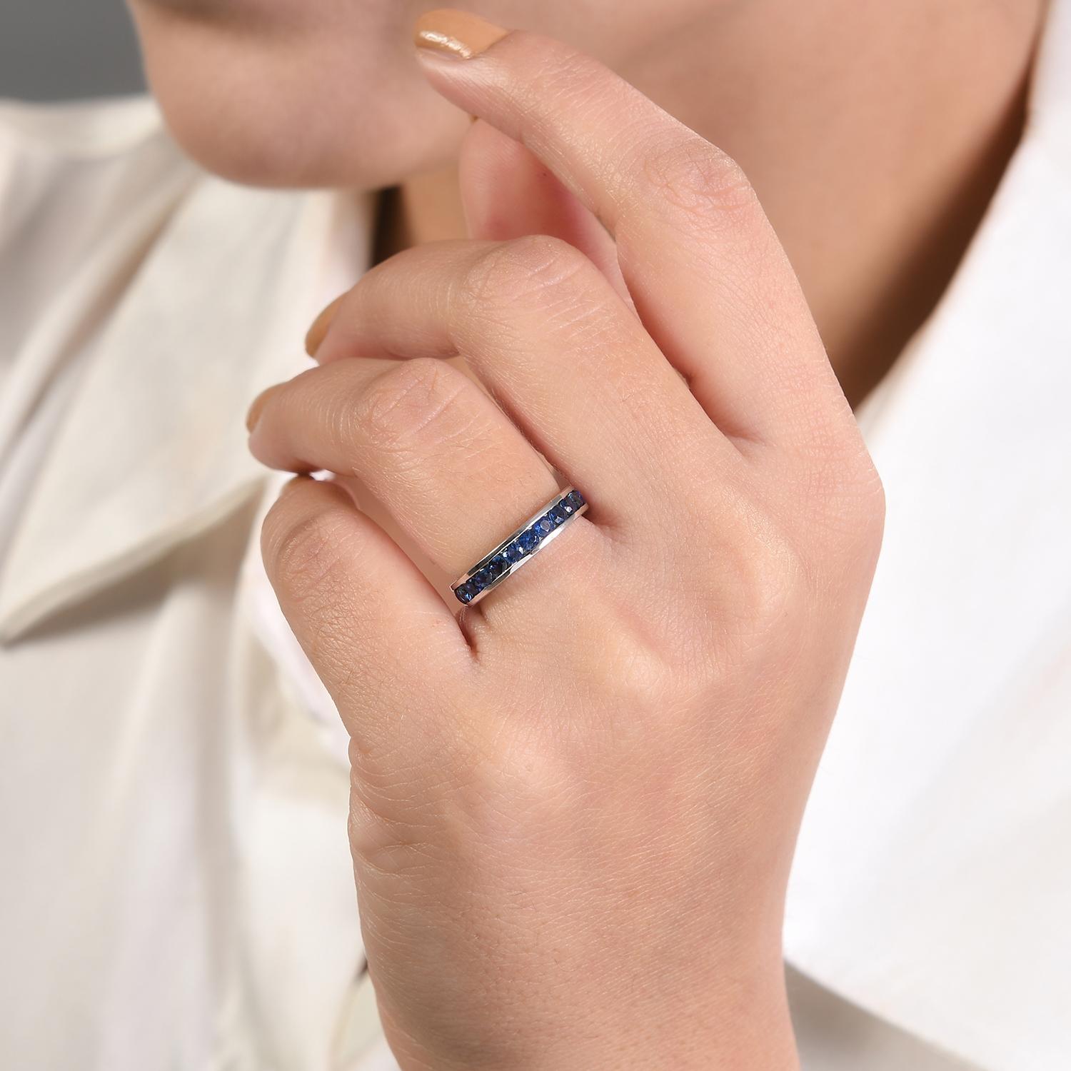 For Sale:  Channel Set Half Eternity Blue Sapphire Band Ring for Her in 14k White Gold 4
