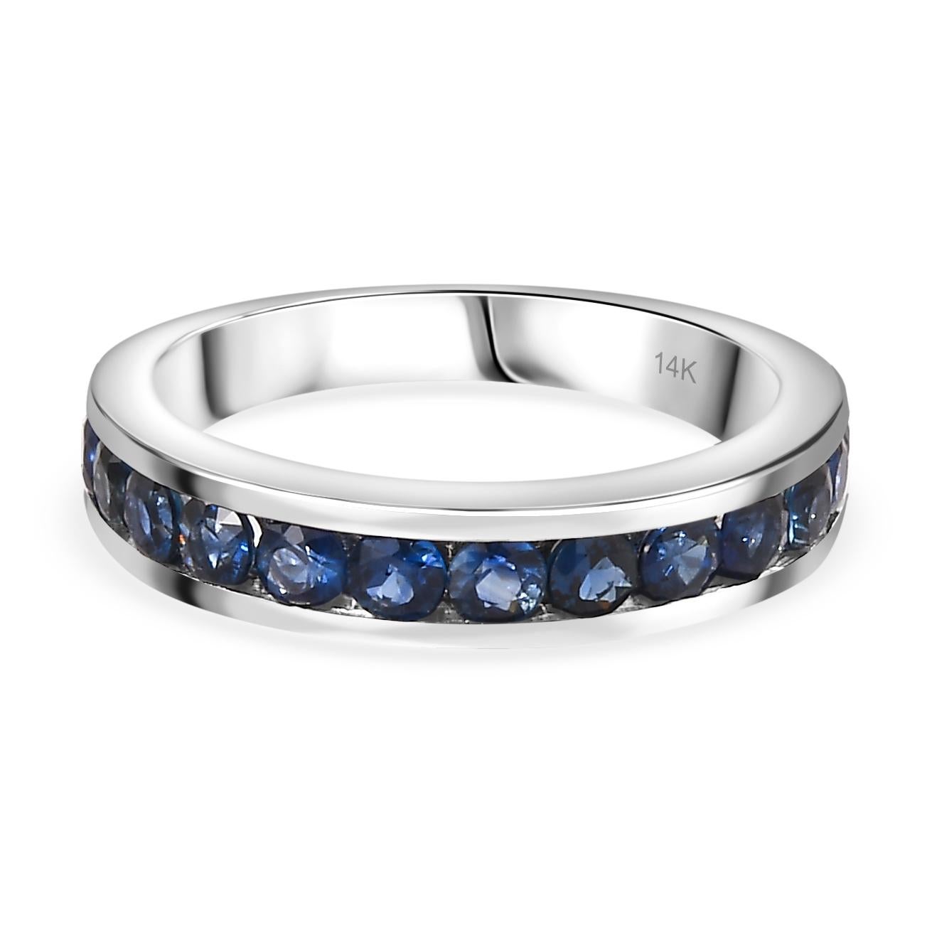 For Sale:  Channel Set Half Eternity Blue Sapphire Band Ring for Her in 14k White Gold 7