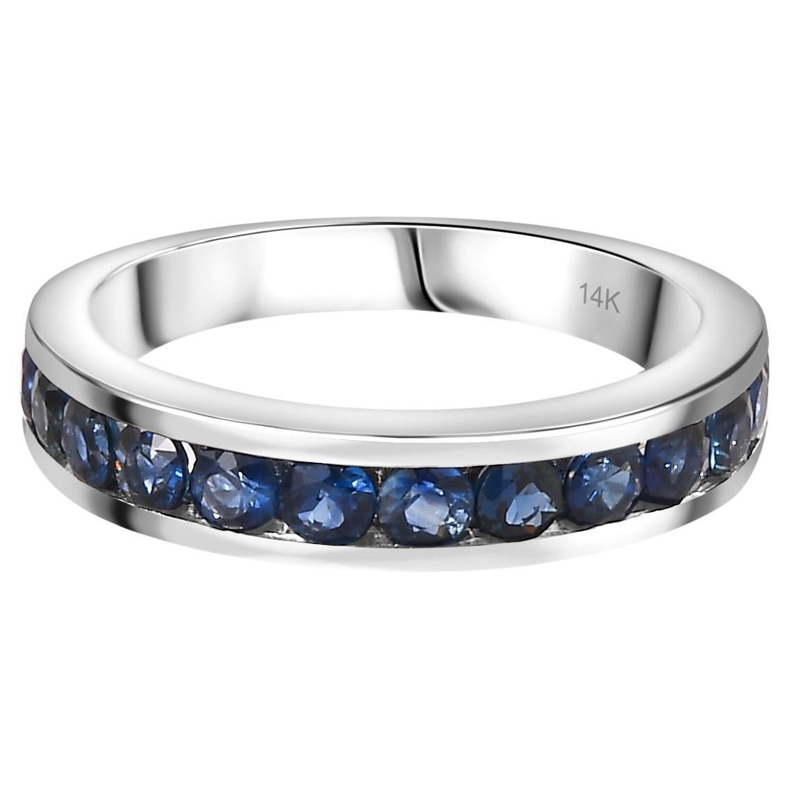 Channel Set Half Eternity Blue Sapphire Band Ring for Her in 14k White Gold