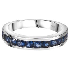 Channel Set Half Eternity Blue Sapphire Band Ring for Her in 14k White Gold (Bague pour elle en or blanc 14k)