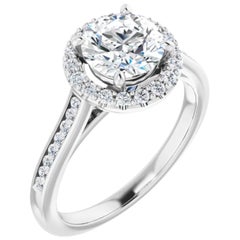 Channel Set Halo GIA Round Brilliant White Diamond Engagement Ring 1.13 Carats