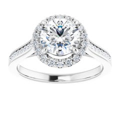 Channel Set Halo GIA Round Brilliant White Diamond Engagement Ring 1.13 Carats